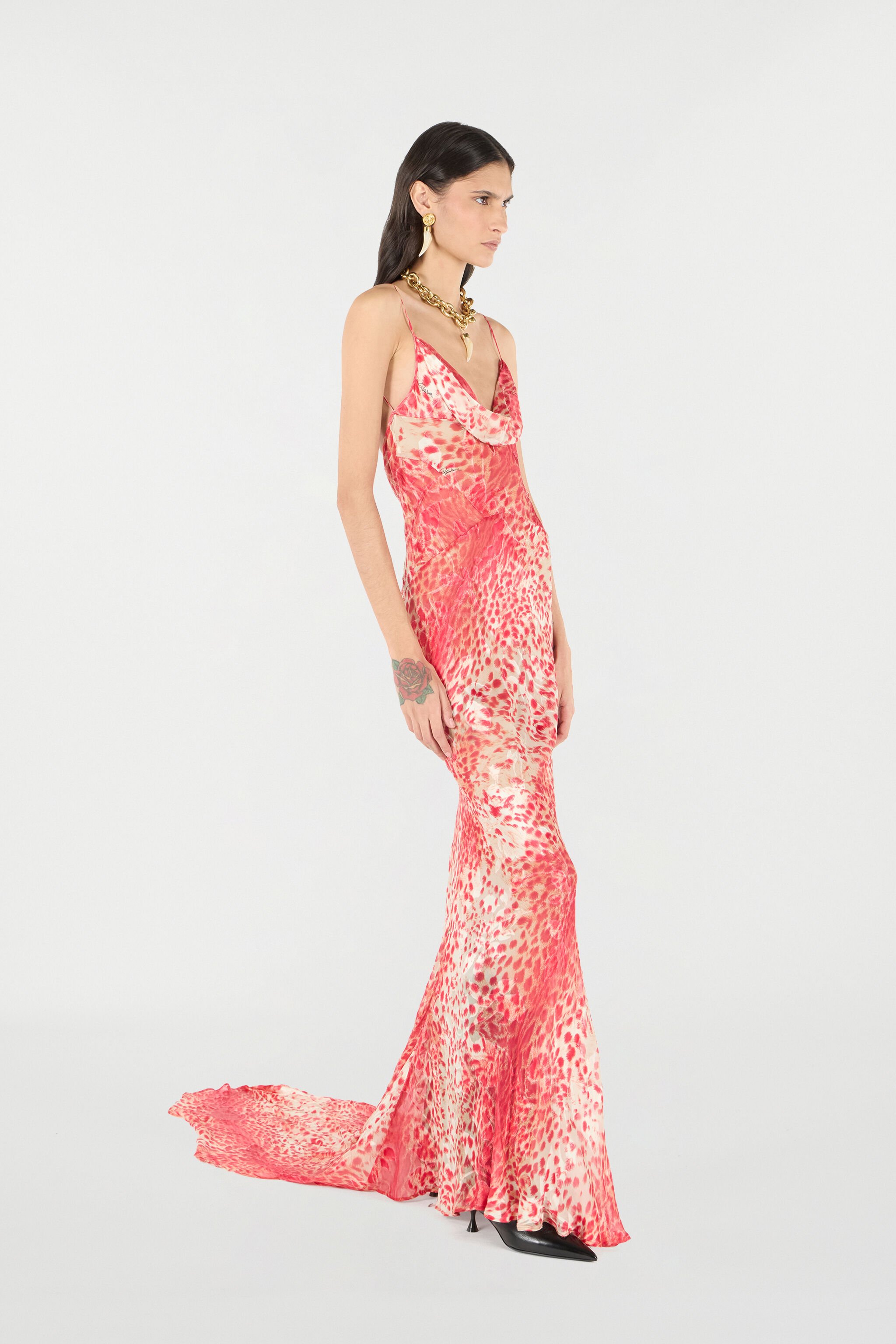 RC Langes Kleid mit Print Jaguar Skin Rot UKT127-HEN58