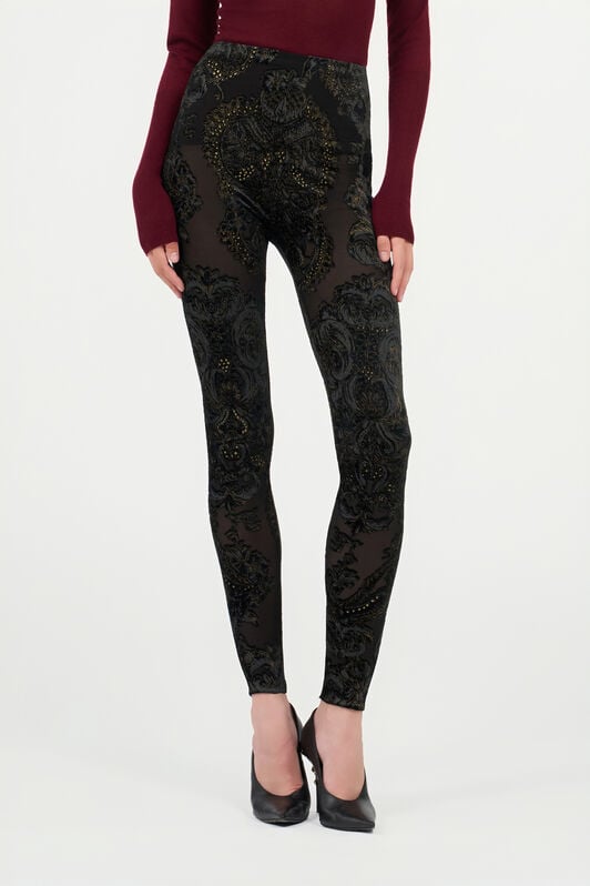RC Leggings in ciniglia devoré con Stampa Ornamental BLACK WKT23A-6CR36