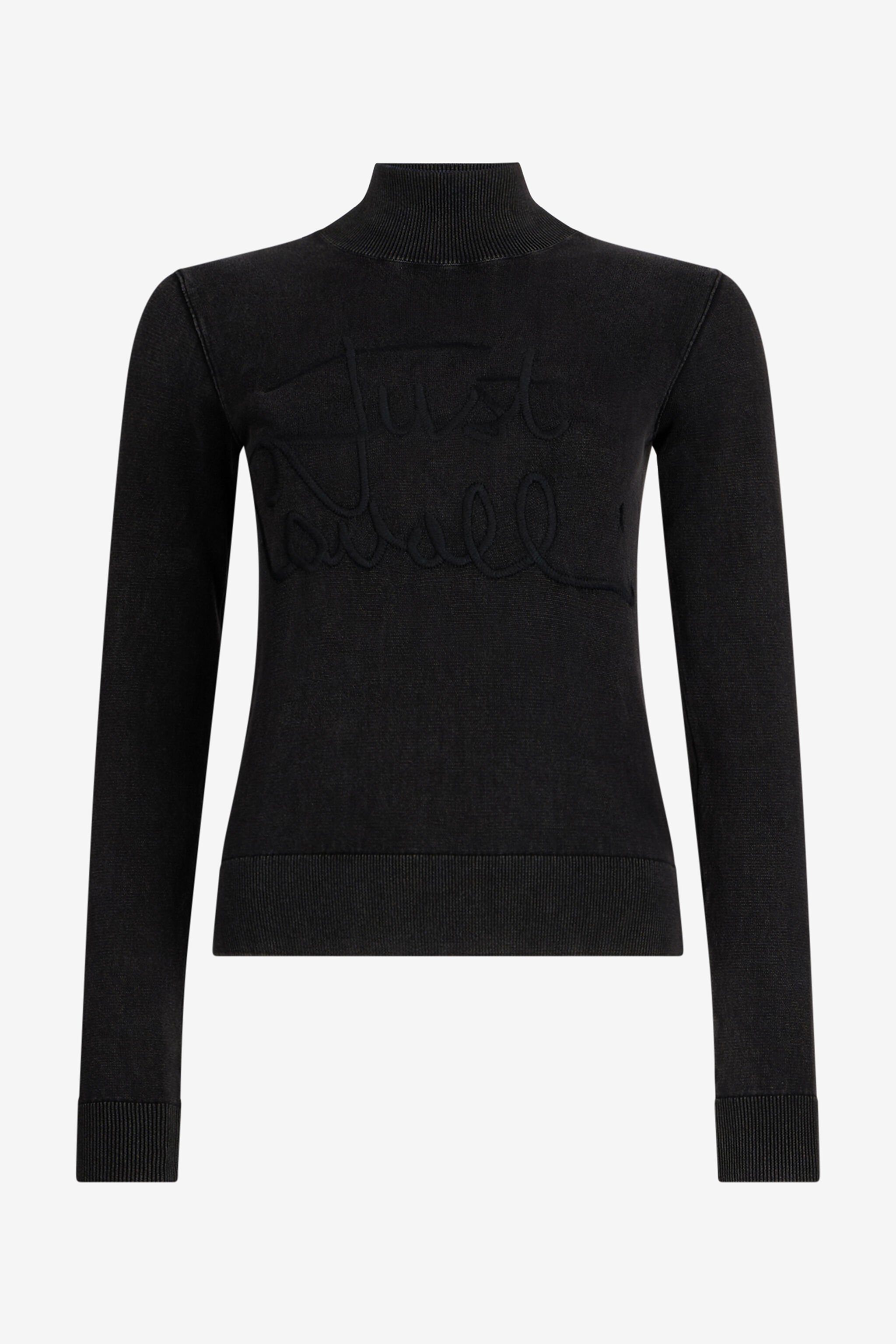 JC Black Turtleneck Sweater With Embossed Logo BLACK VFM036-VF292