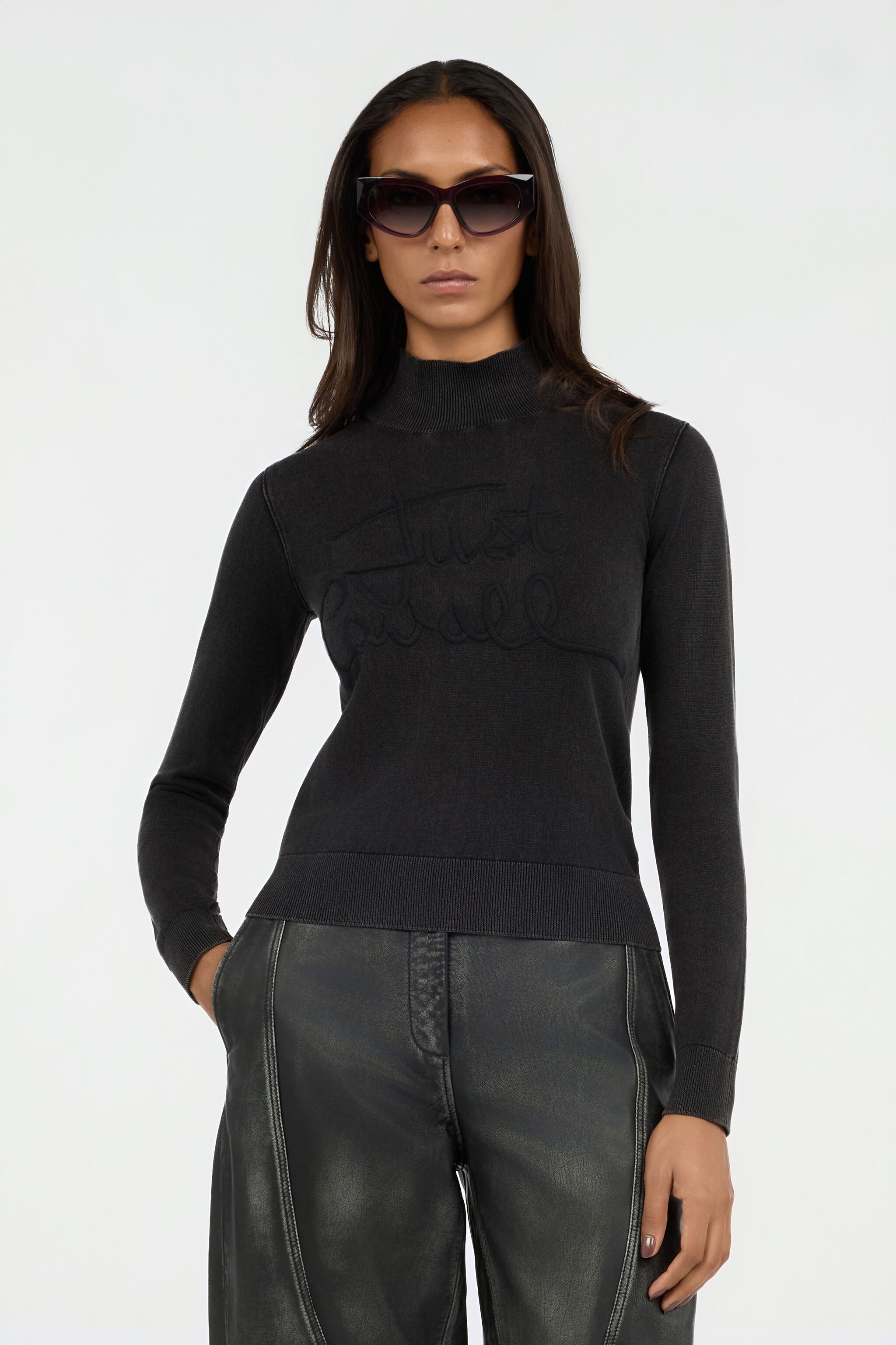 JC Black Turtleneck Sweater With Embossed Logo BLACK VFM036-VF292