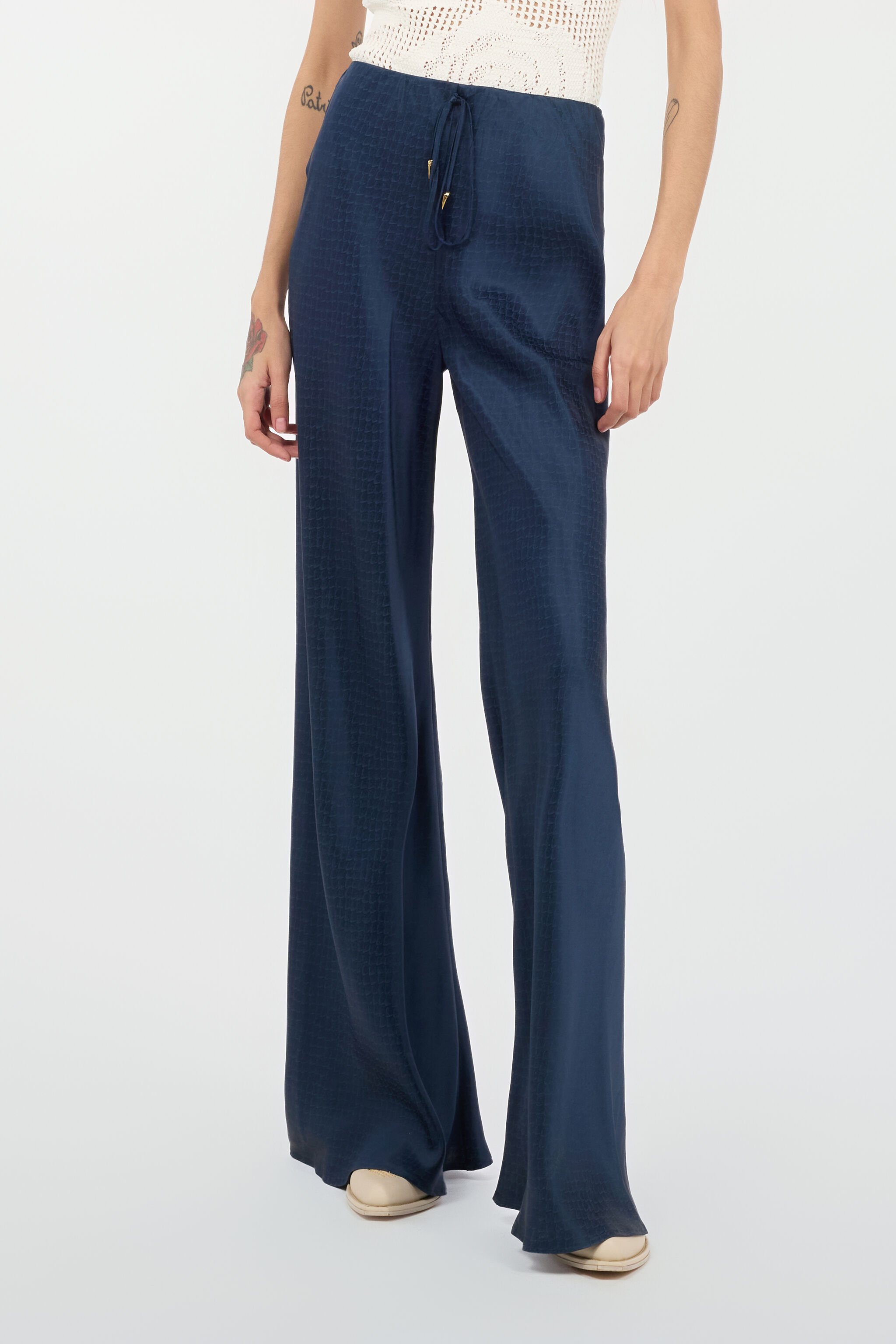 RC Fluid Silk Pants With Print Dark blue UKT209-SZN57