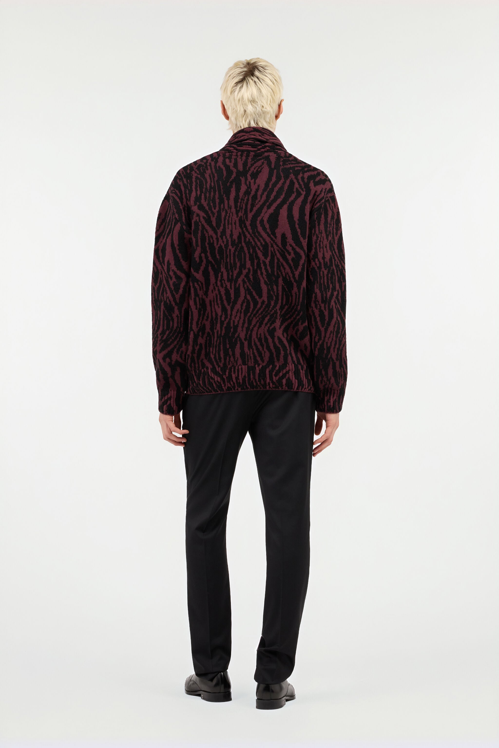Animalier Print Wool Blend Cardigan in RED/BLACK for Men | Roberto