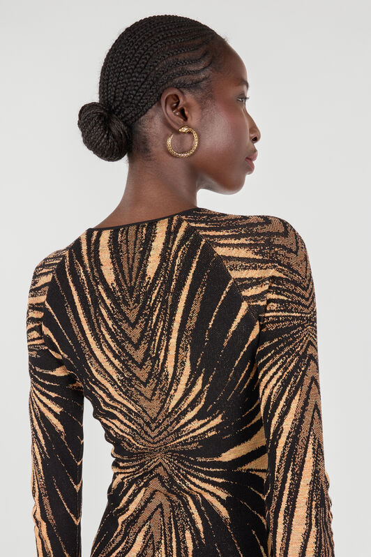 RC Short knit dress with Ray of Gold print Gold RWM108-MI150