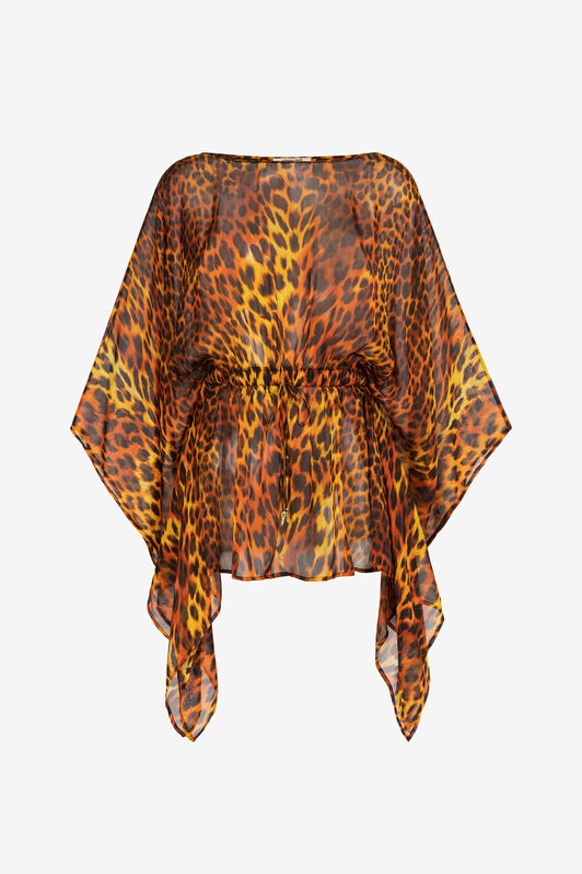 RC Jaguar-Print Silk Kaftan Orange OQW02K-XTD02