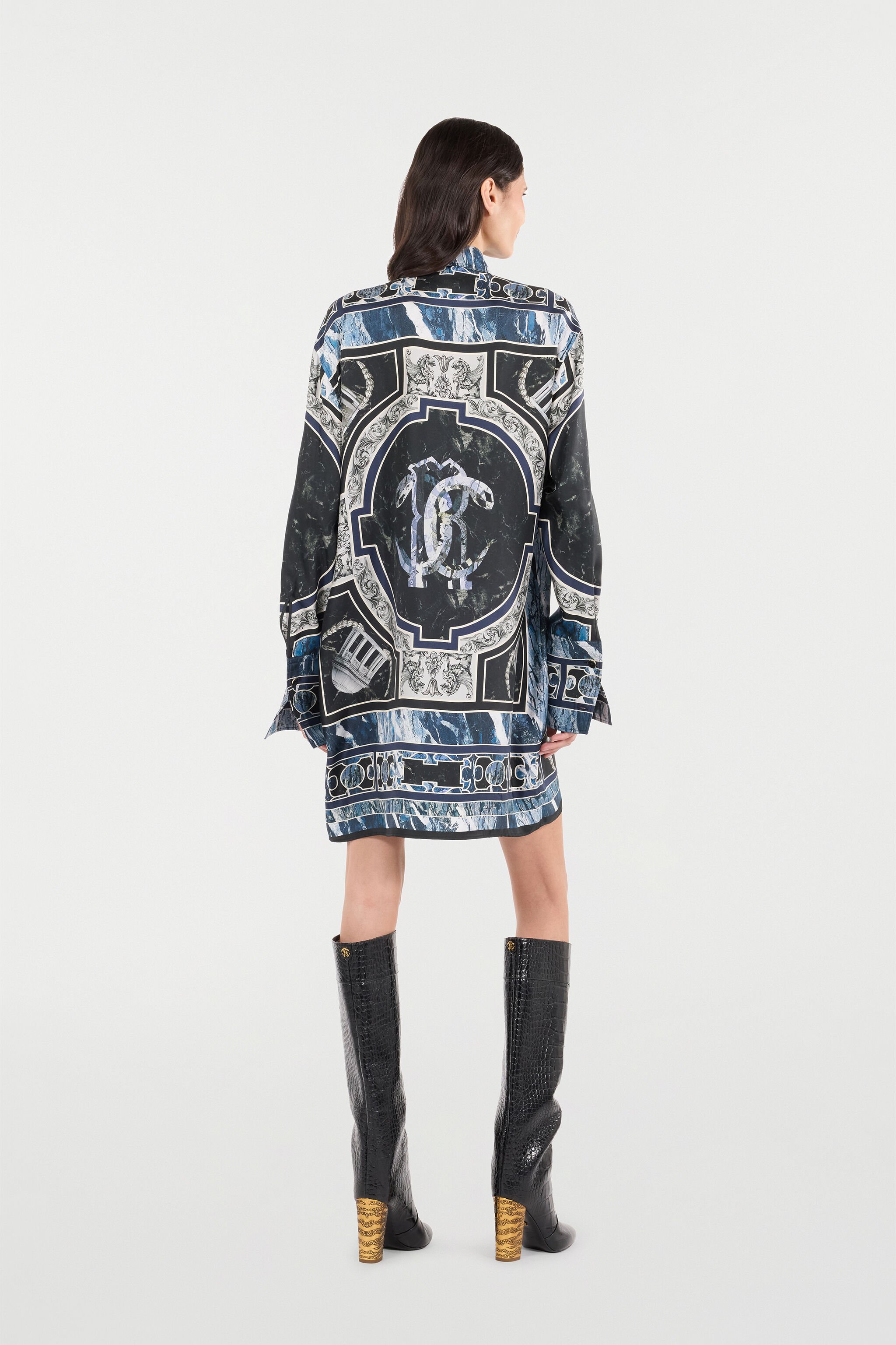 RC Short Silk Dress With Marble Print Dark blue UKT160-4QN83