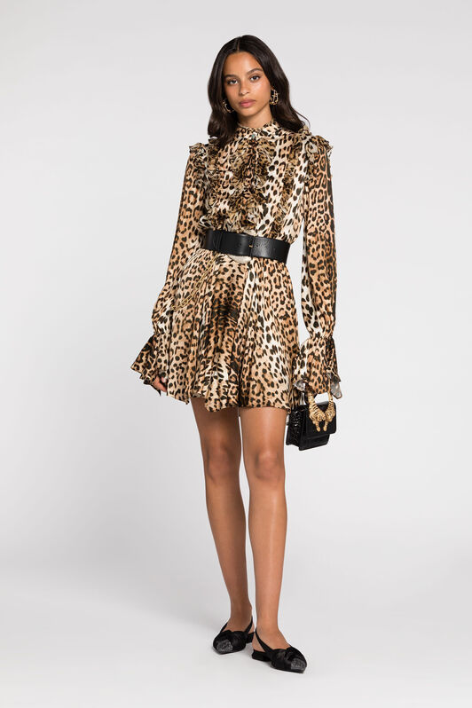RC Ruffled-detail leopard-print dress Light Brown RKT107-SZH26
