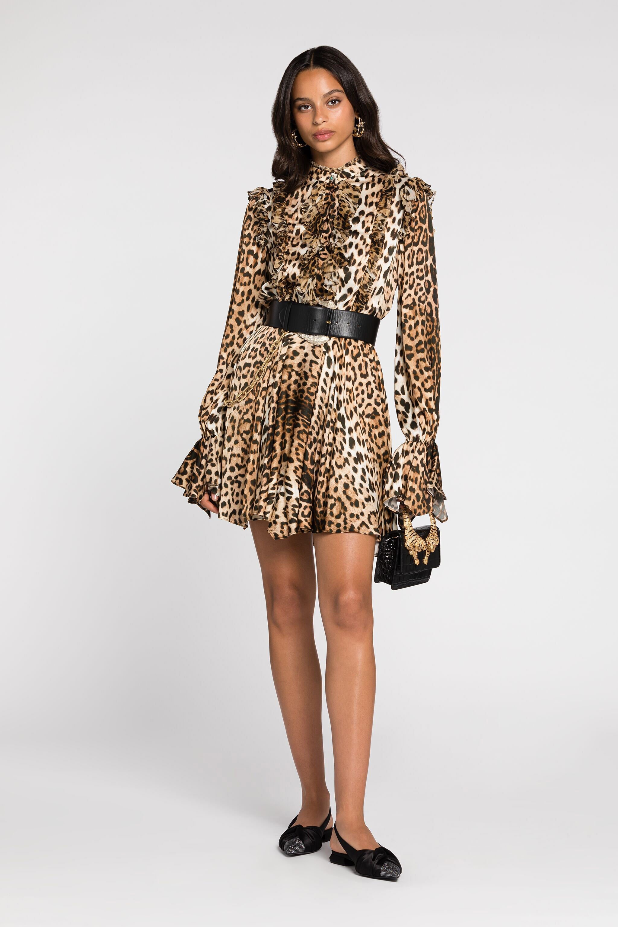 RC Ruffled-detail leopard-print dress Light Brown RKT107-SZH26