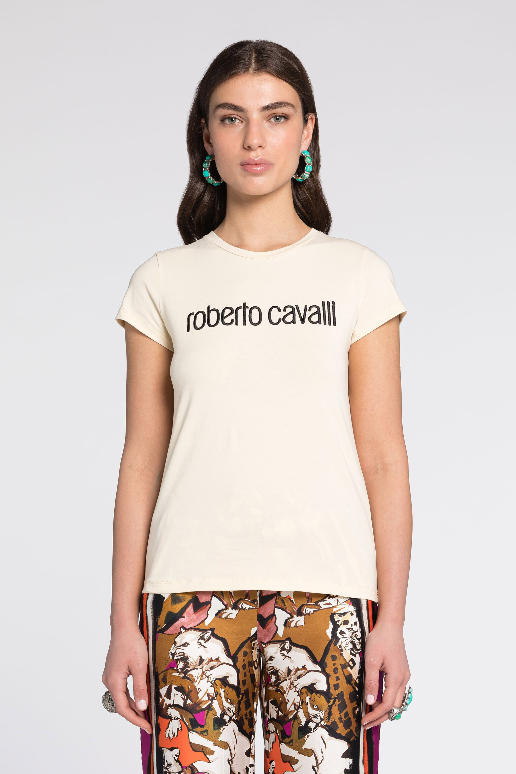 RC T-shirt con logo ricamato Avorio RKT60B-JD061