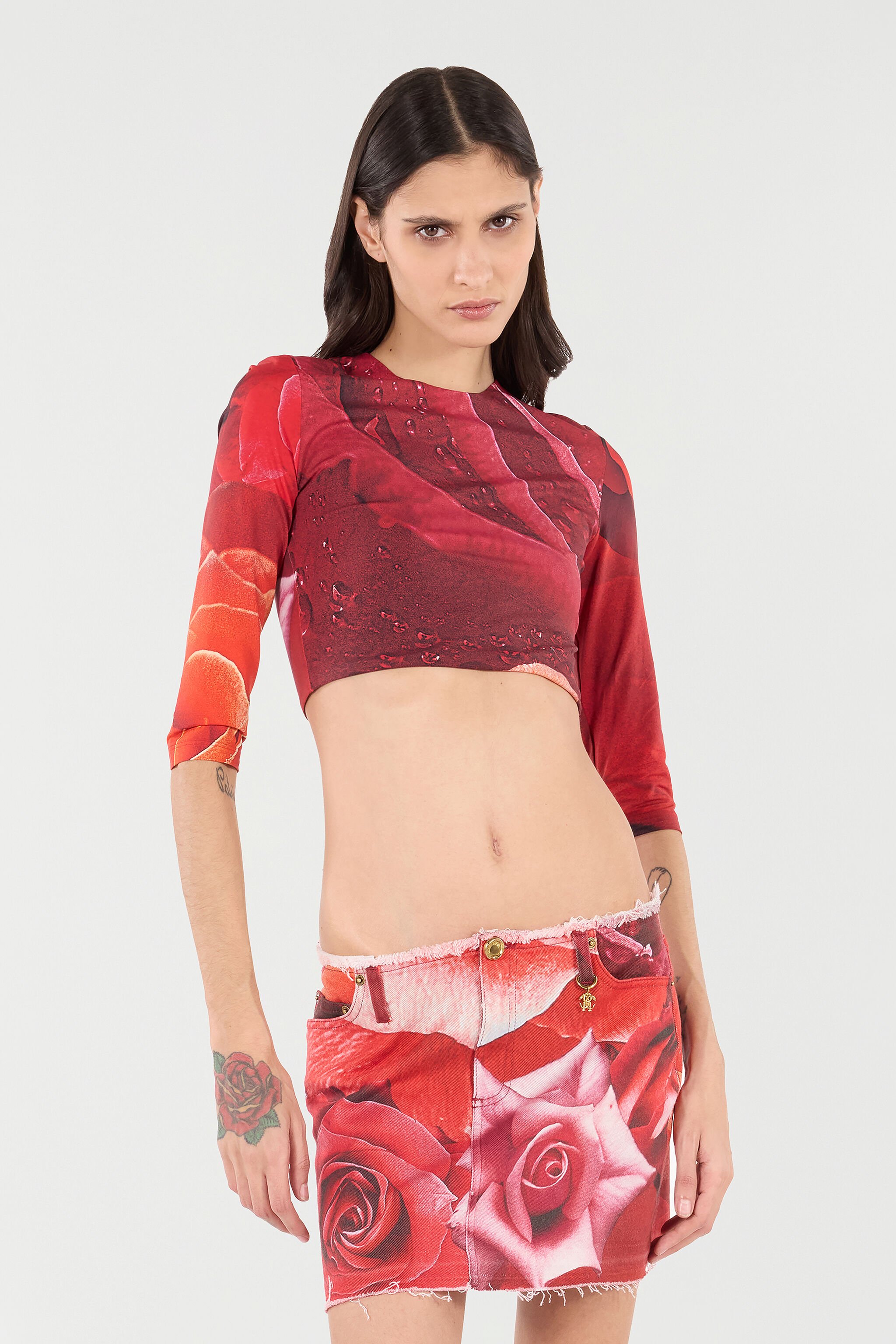 RC Rose-Print Crop Top Red UKT608-LNN48