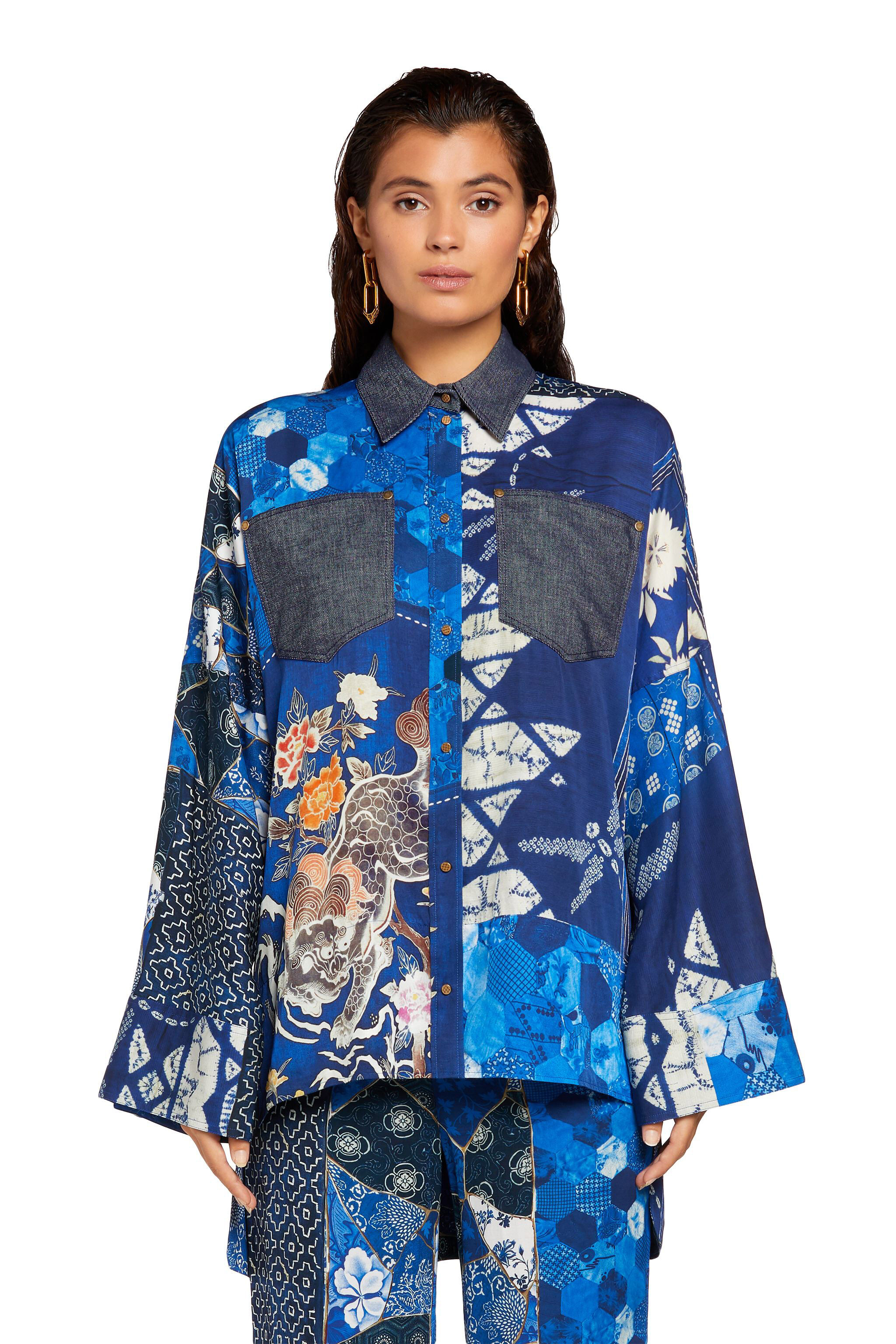 RC Patchwork buttoned blouse Blue MQT700-8QB03