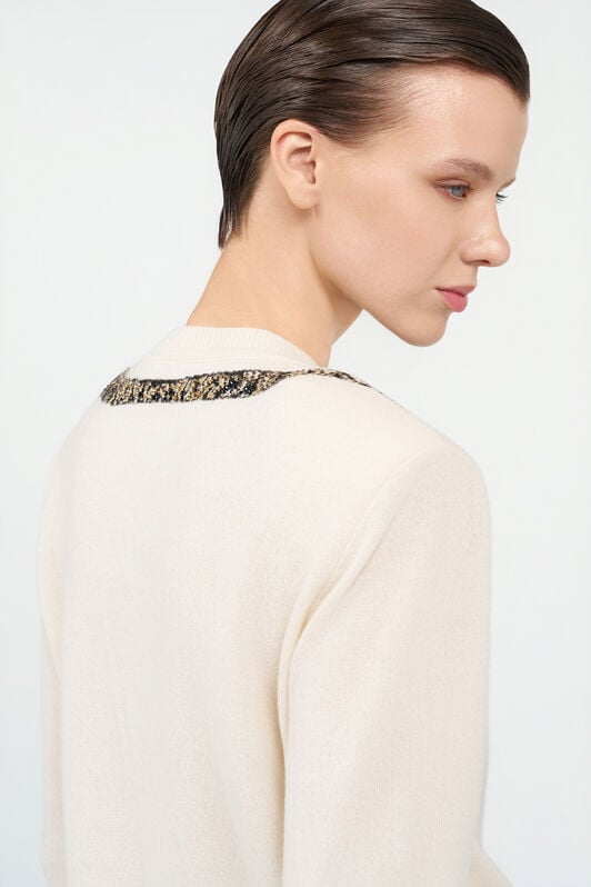 RC Wool Cardigan with Tiger Embroidery IVORY WKM902-MQ014