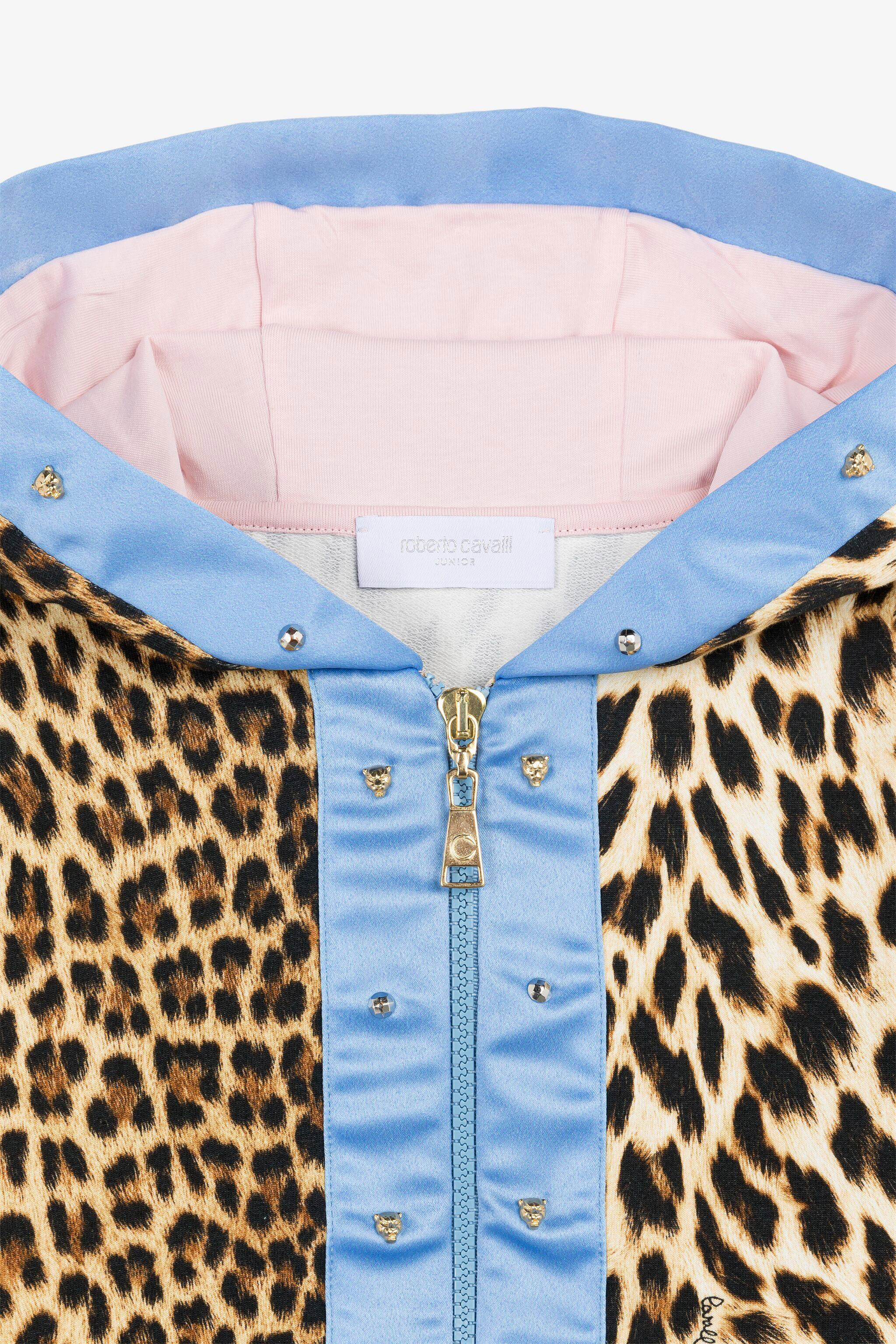 JU Felpa con borchie e stampa Leopard Marrone chiaro OJT962-ISA2J