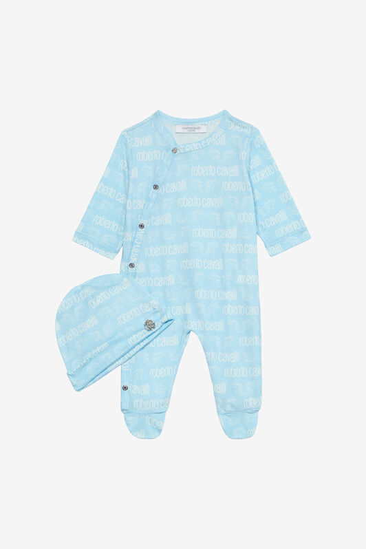 JU Romper Suit And Hat Set With Logo JU Romper Suit And Hat Set With Logo Light blue UJT818-JFO34