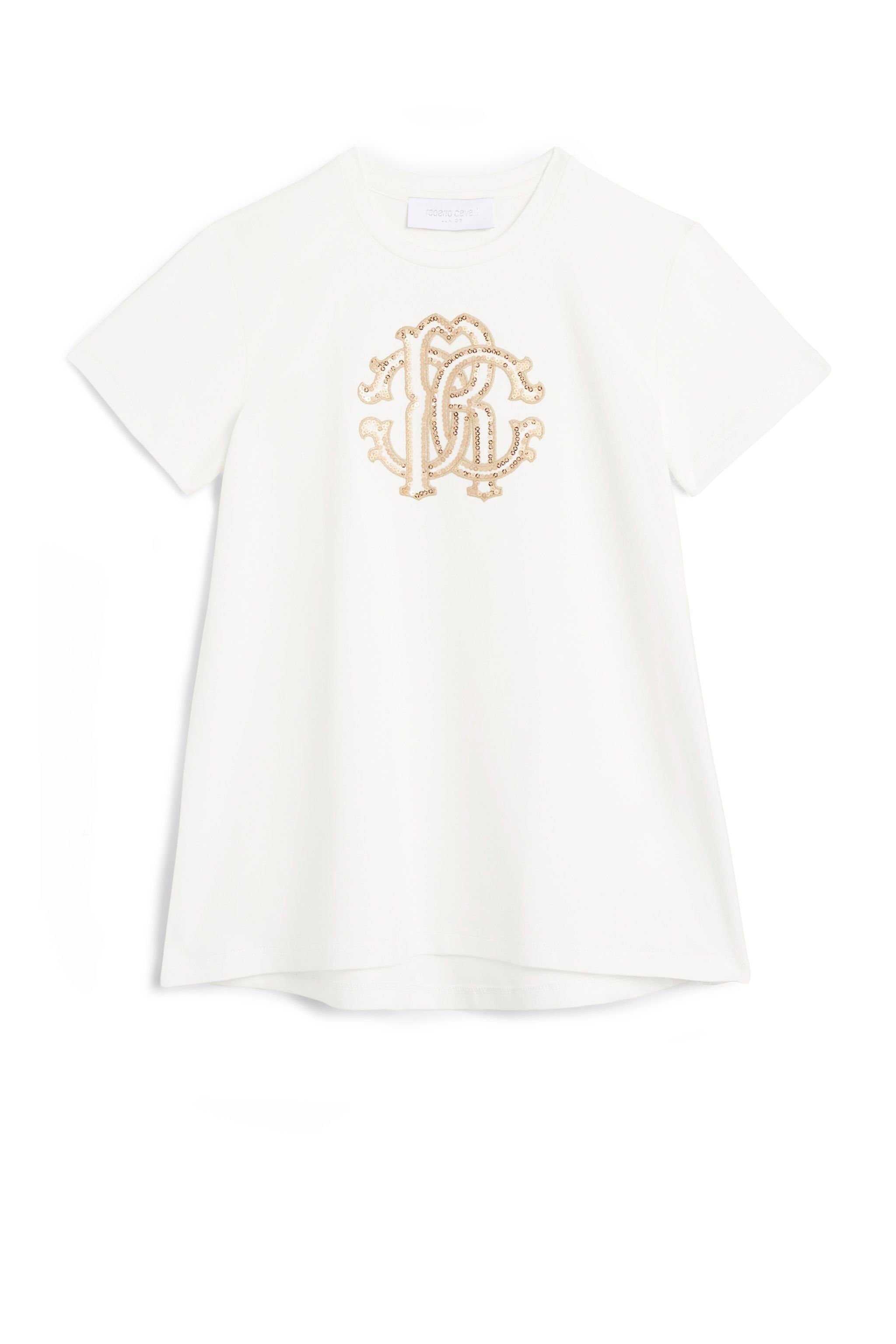 JU Sequin embroidered longline T-shirt MILKY WHITE JJT603-JV025
