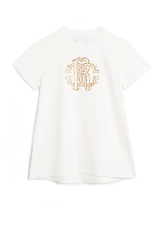 JU Sequin embroidered longline T-shirt JU Sequin embroidered longline T-shirt MILKY WHITE JJT603-JV025