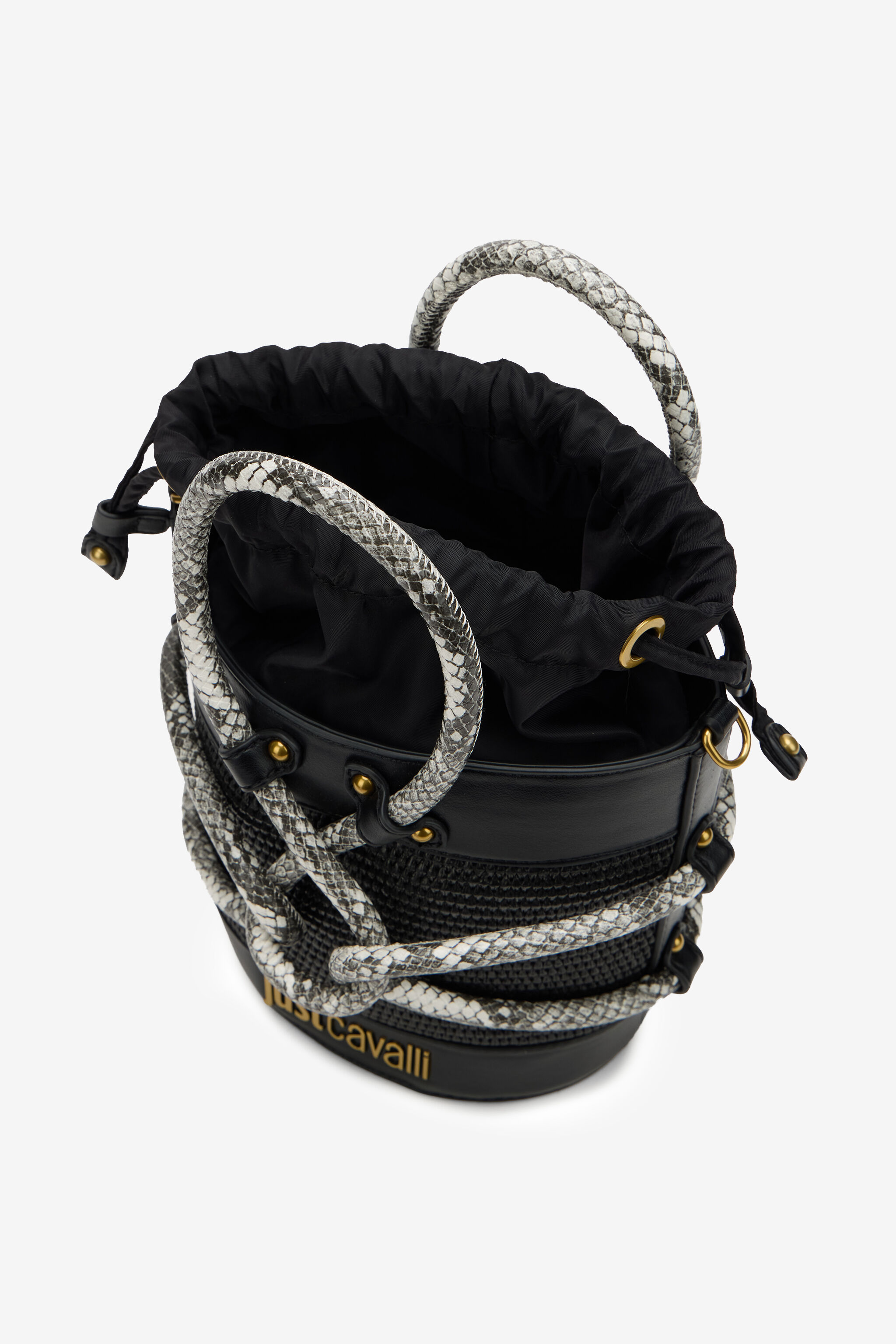 JC Black Bucket Bag With Python Print Details BLACK WFB116-WF446