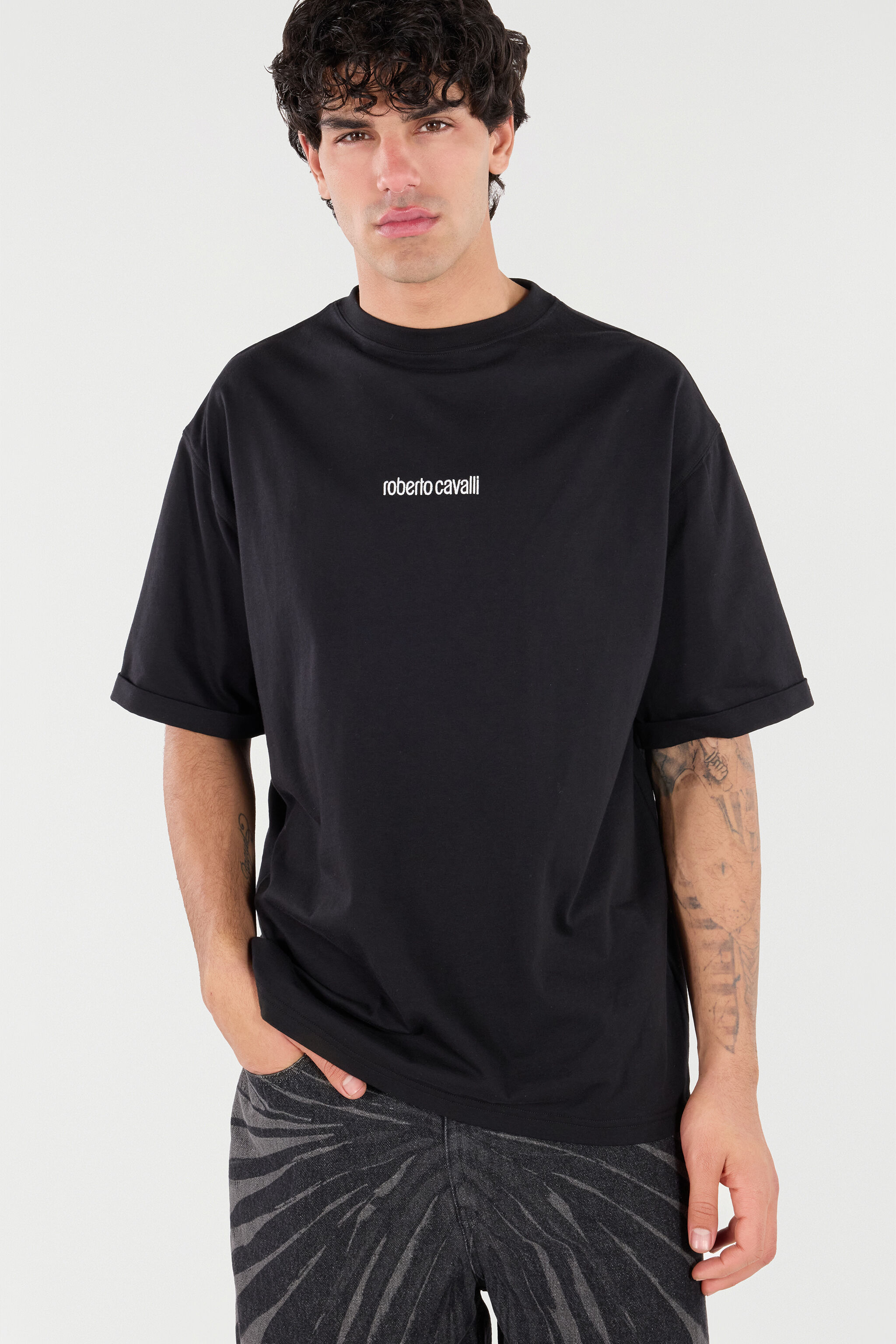 RC Cotton T-Shirt with Tigers and Logo Noir VRT62E-JD060