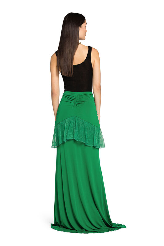 RC Lace-Trim Ruched Maxi Skirt Green EQT309-JT009