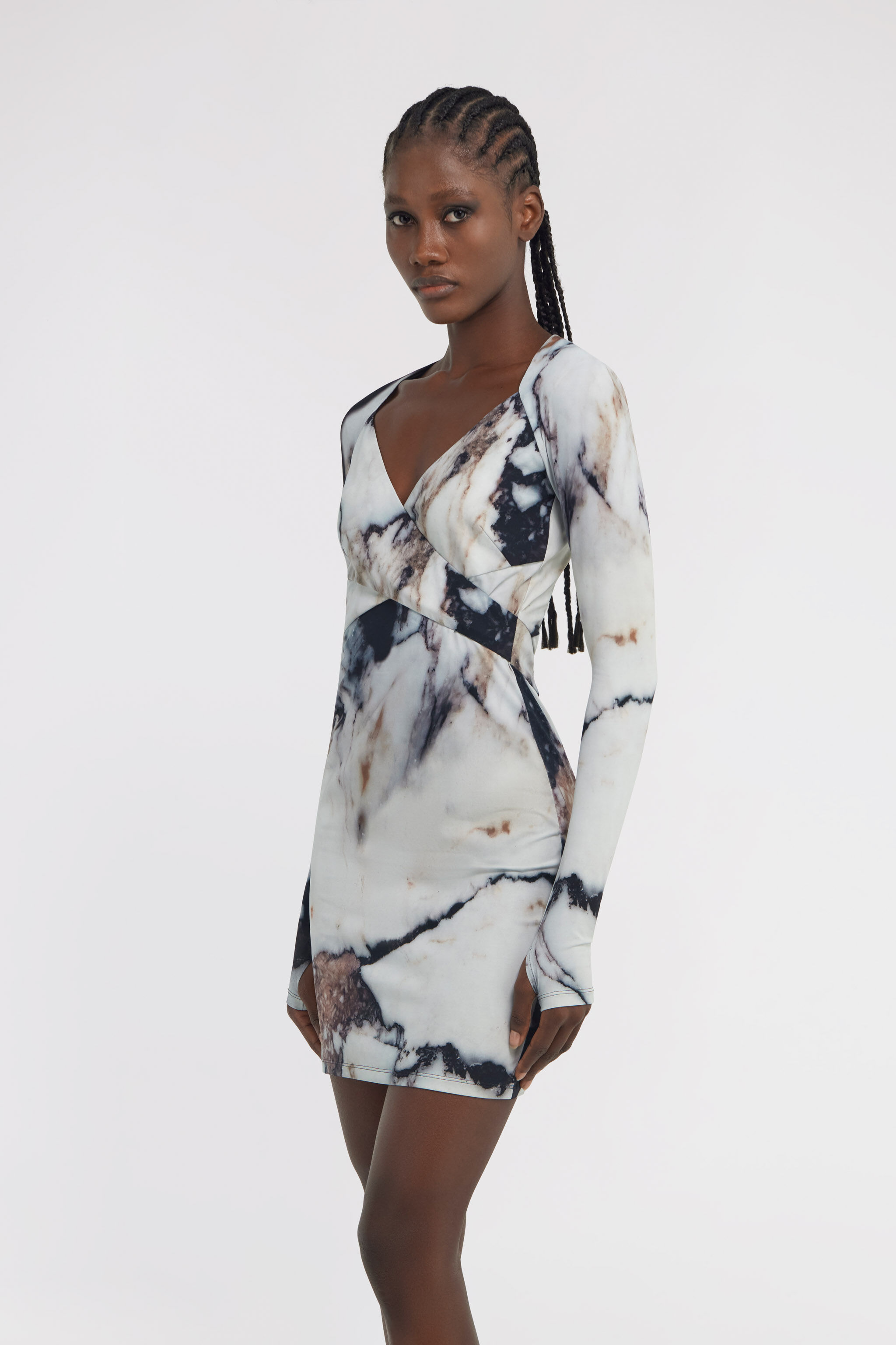 RC Marble Print Dress Schwarz/Weiß TWT135-LNN18