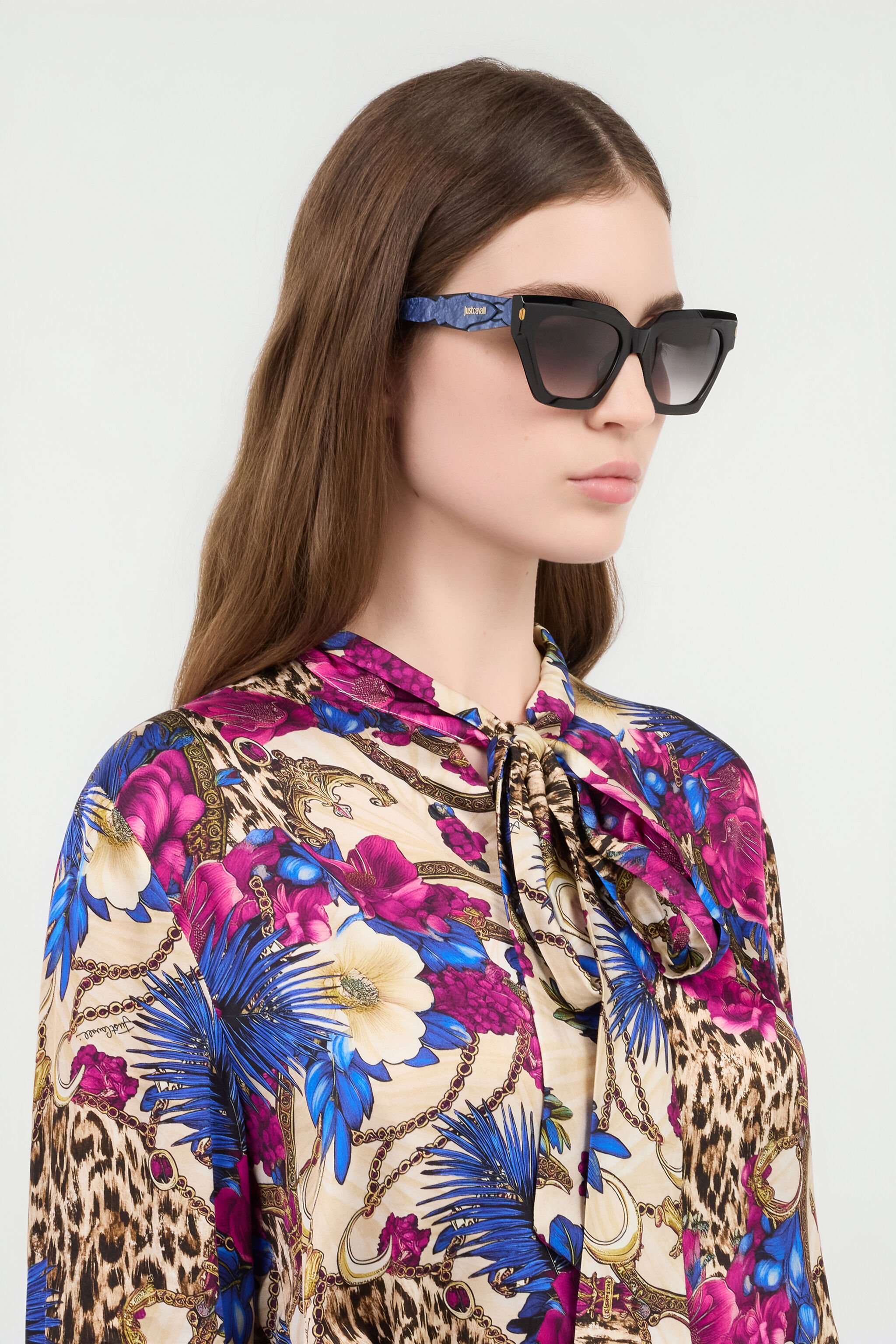 JC Gafas de sol femeninas estilo cat-eye SHINY BLACK BLUE VALD20-ID261