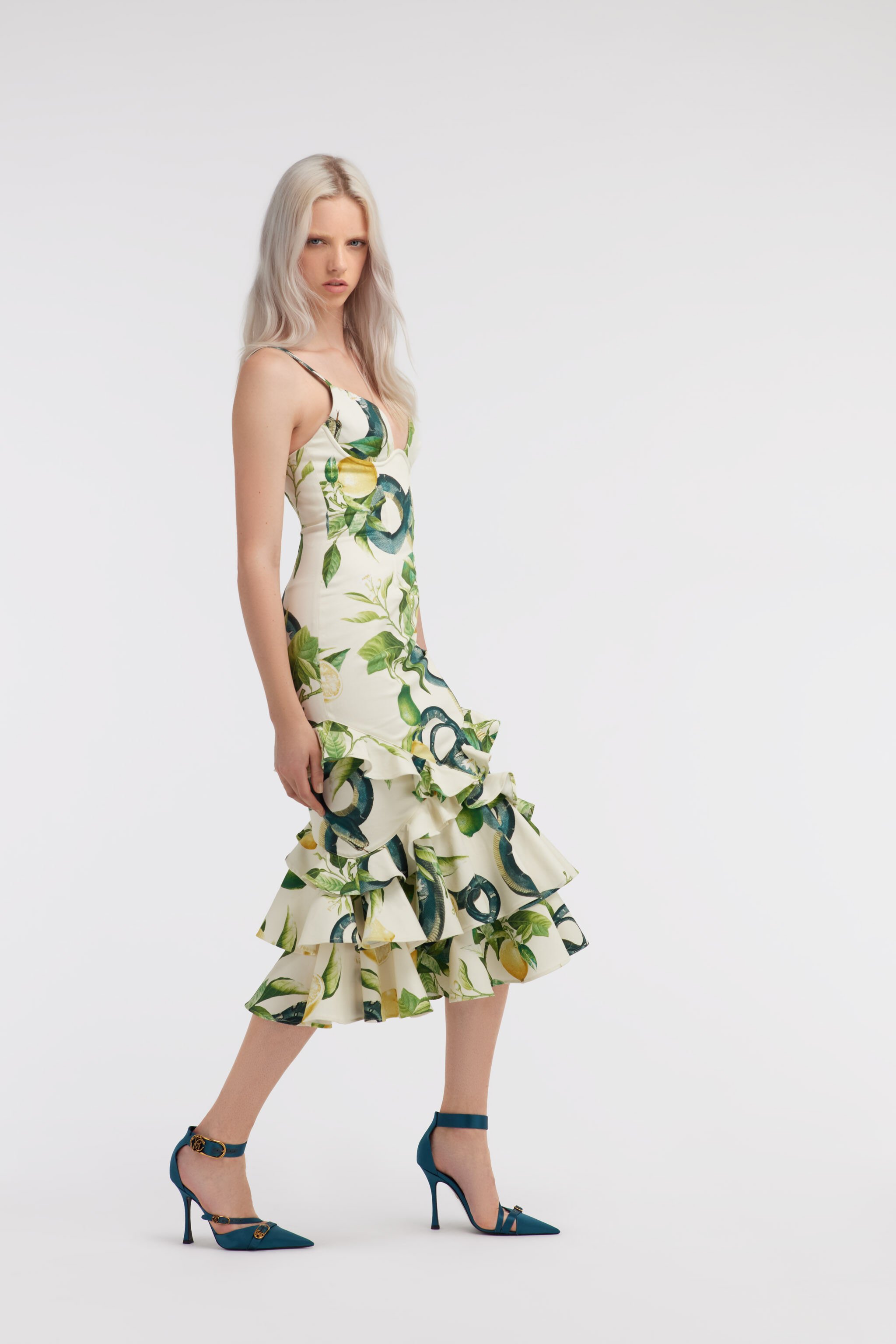 RC Lemon print midi dress Elfenbein SKT112-DAI89
