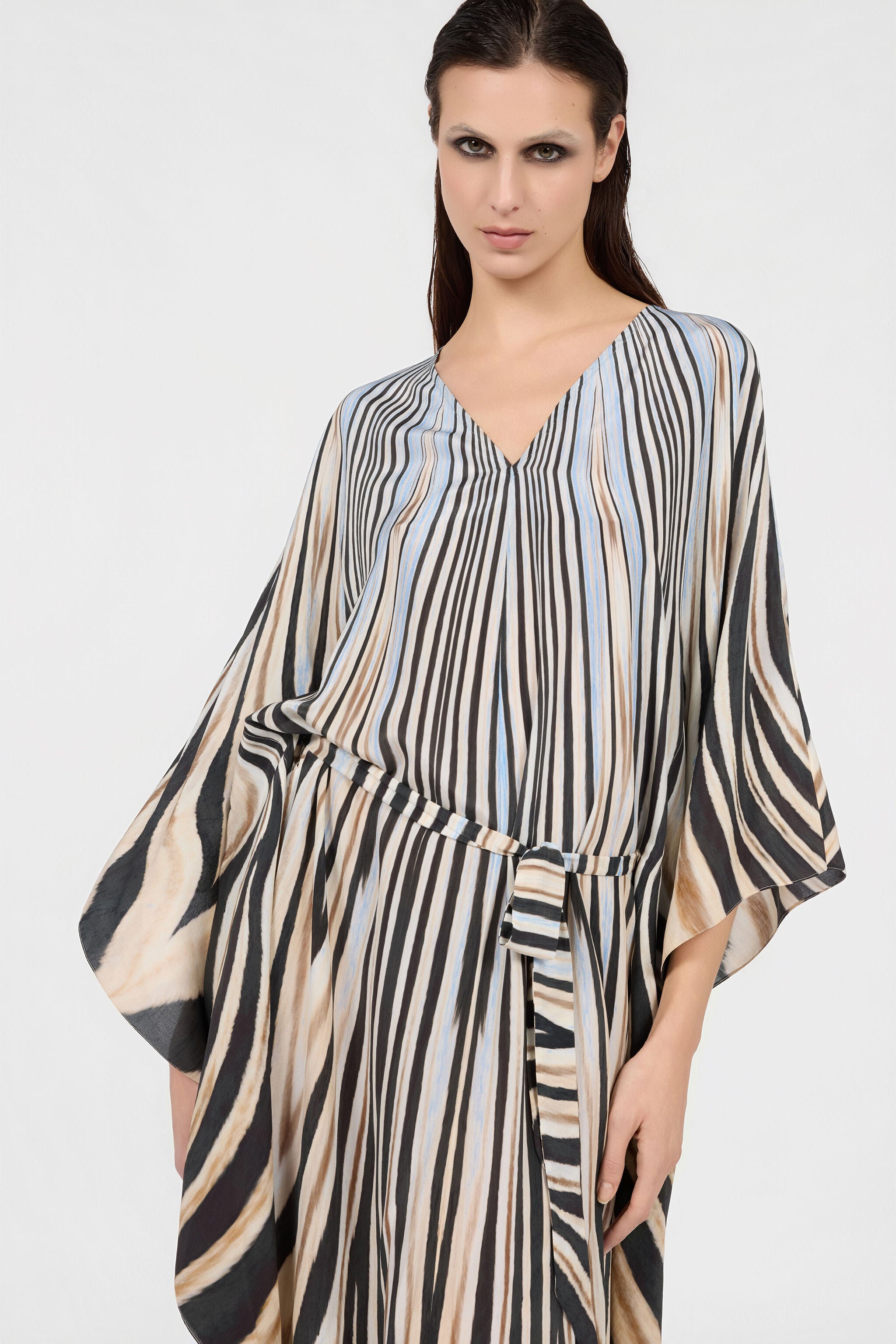 RC Robe Caftan En Soie Imprimé Zebra NATURAL/BLACK XQT179-SQT26