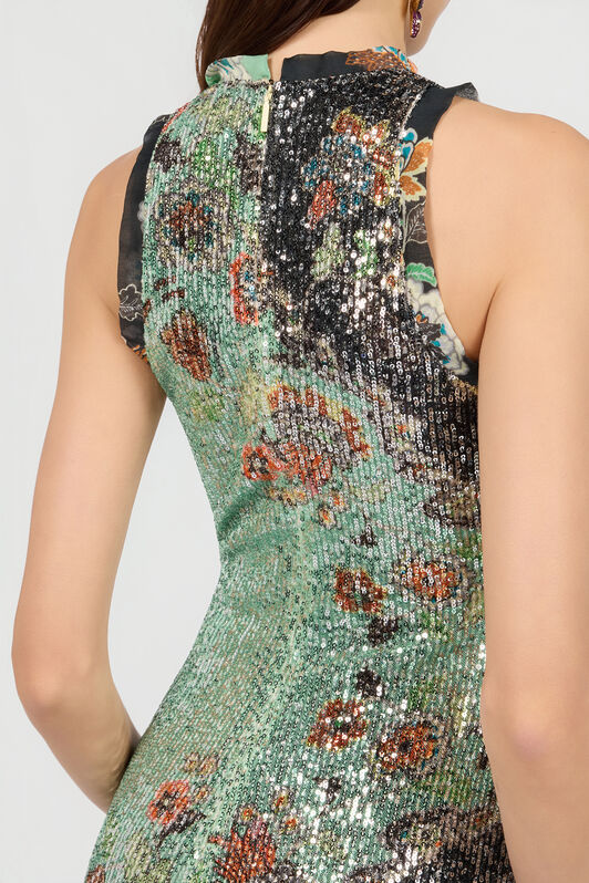 RC Kimono Print Sequined Mini Dress RC Kimono Print Sequined Mini Dress GREEN/BLACK XQT170-VXT25