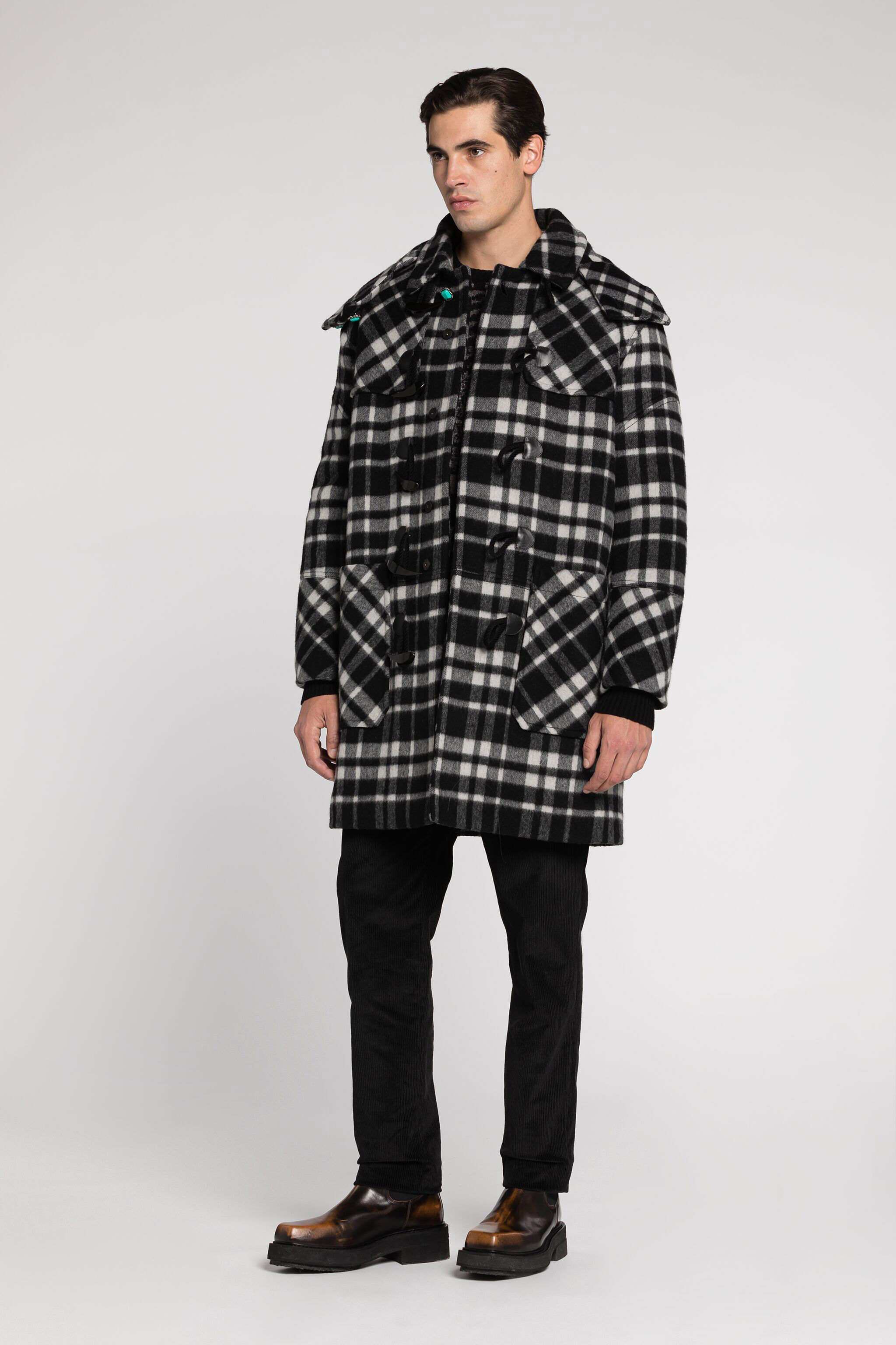 RC Plaid Duffle Coat Black/White RRT501-FY090