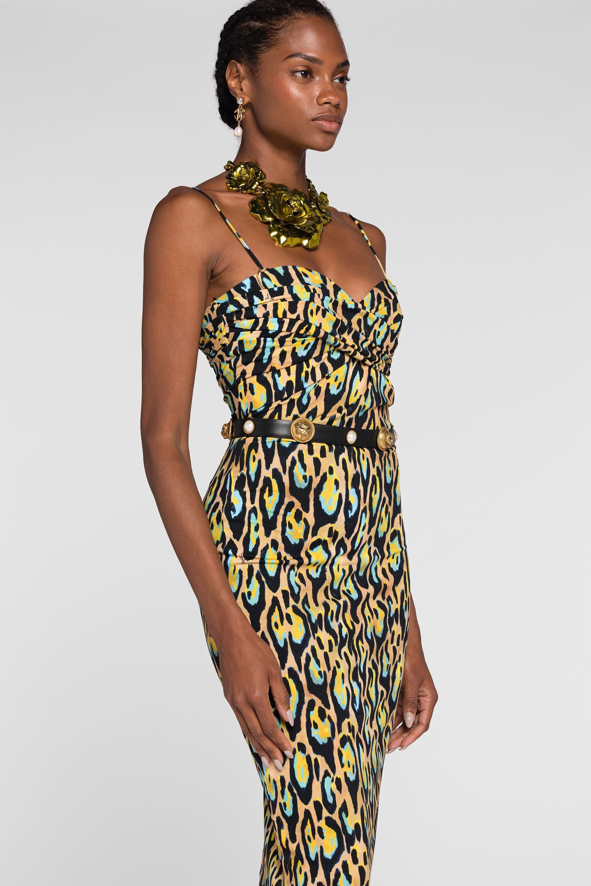 RC Leopard print sleeveless midi dress Yellow QKT104-LNF68