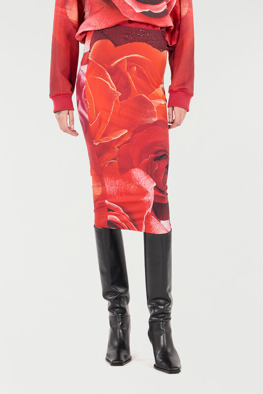 RC Pencil Skirt With Rose Print Red UKT300-LNN48