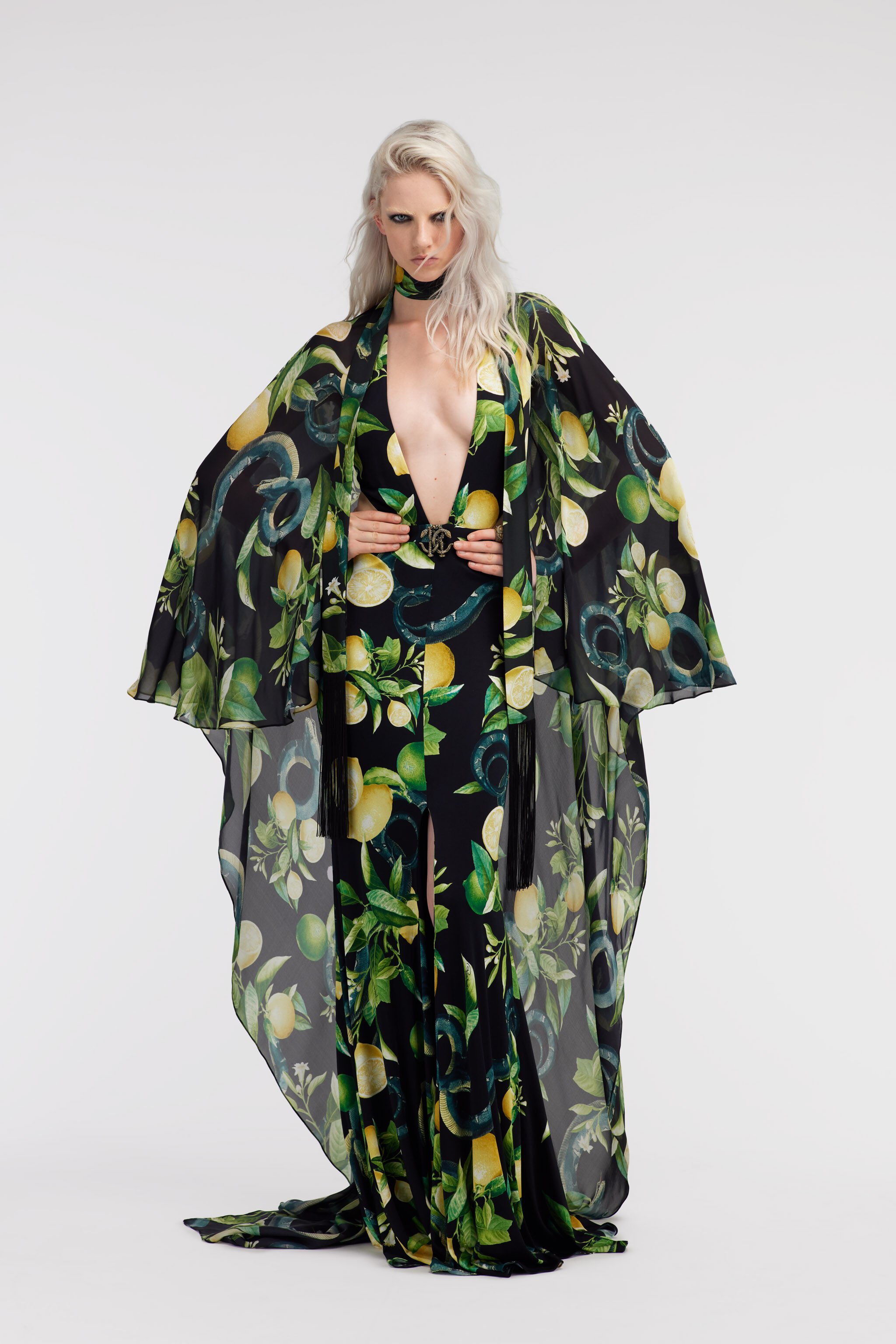 RC Lemon print kaftan Black SKT122-JRI89