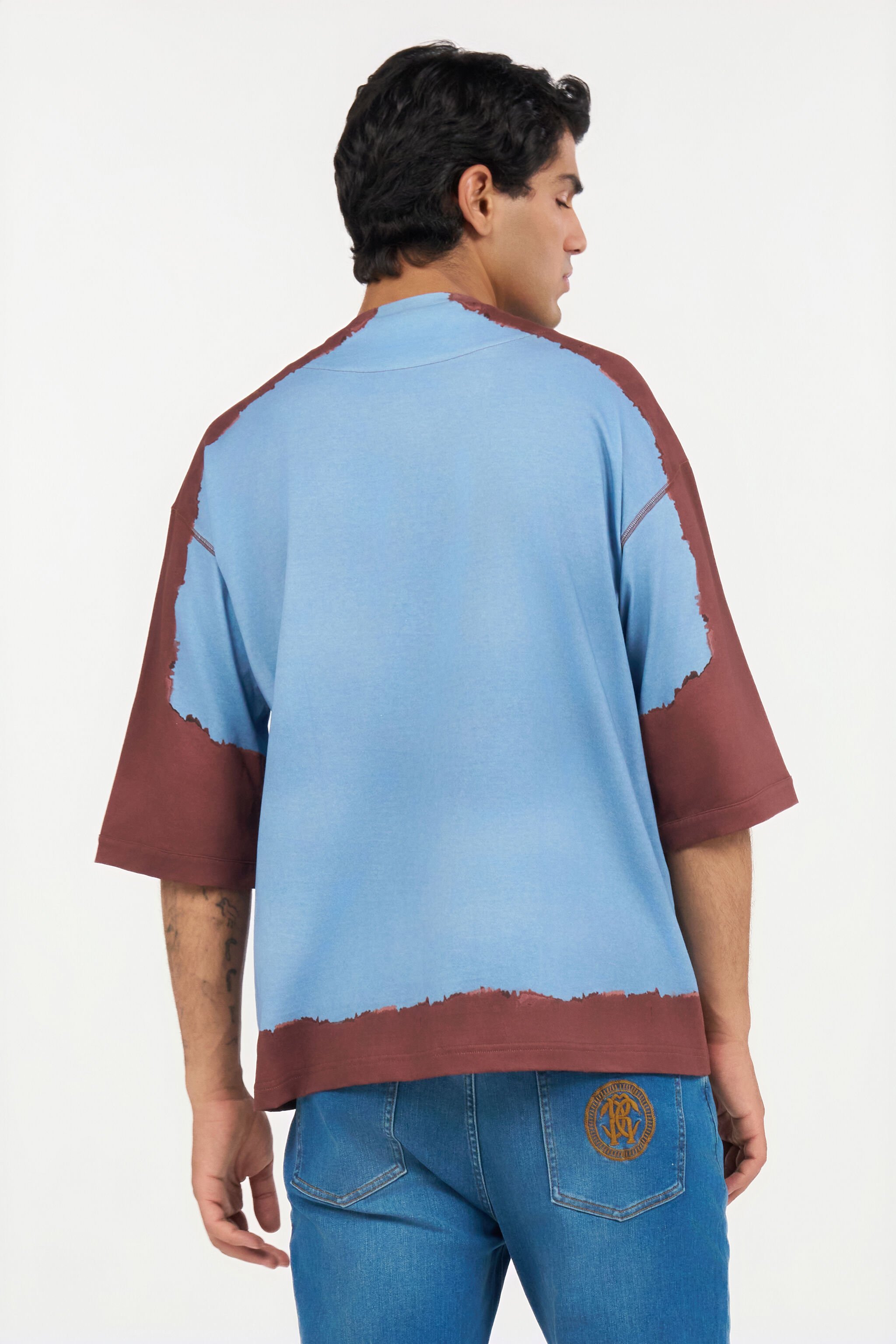 RC Light Blue Two-Tone Delavé Effect T-Shirt ENDLESS SKY WNT62D-JD060