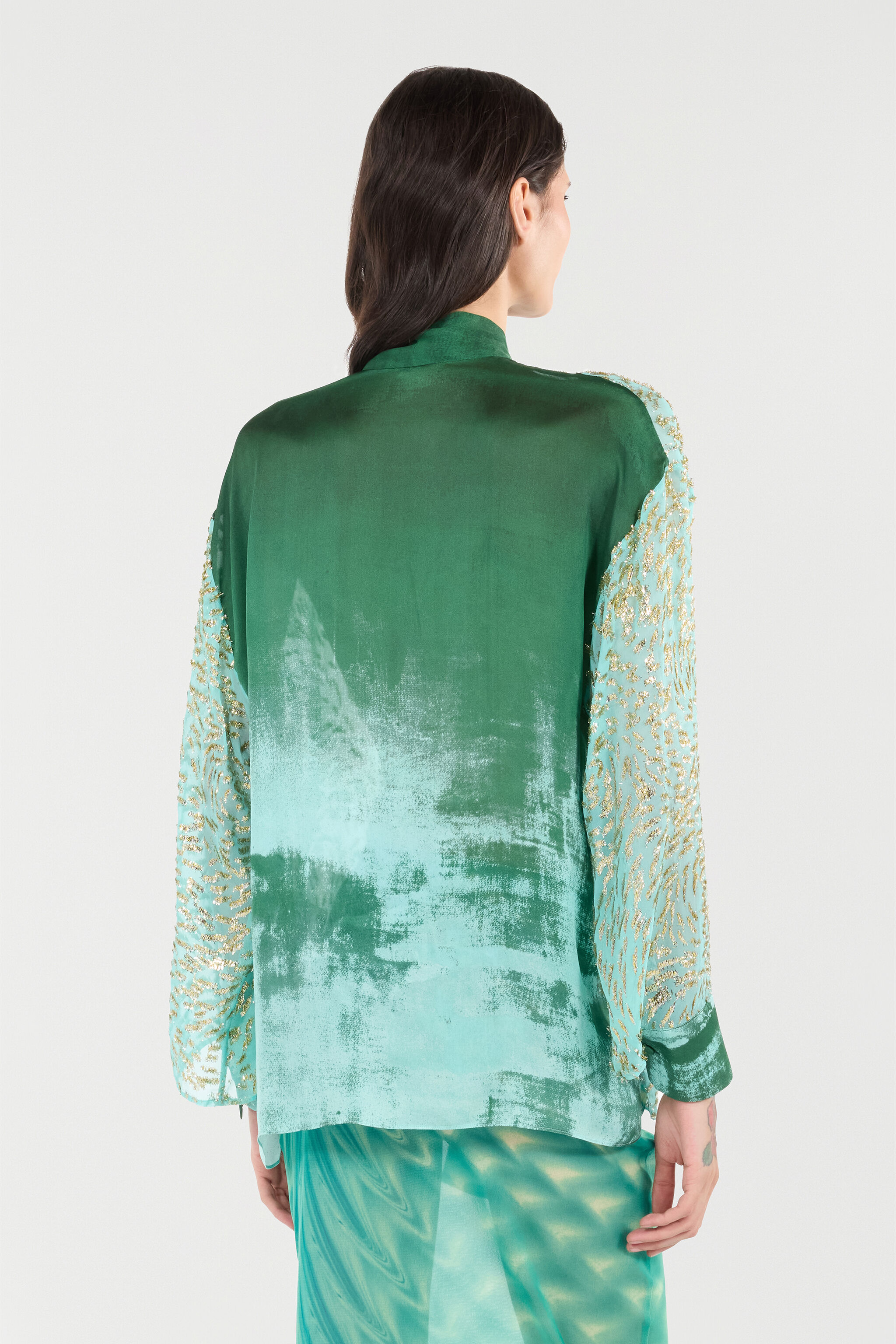 RC Silk Blend Blouse with Shimmering Pattern CELESTE/ORO VKT712-FC004