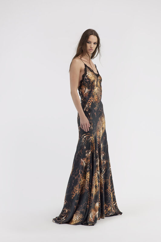 RC Slip dress with Jaguar print Dark brown RWT138-4QI14