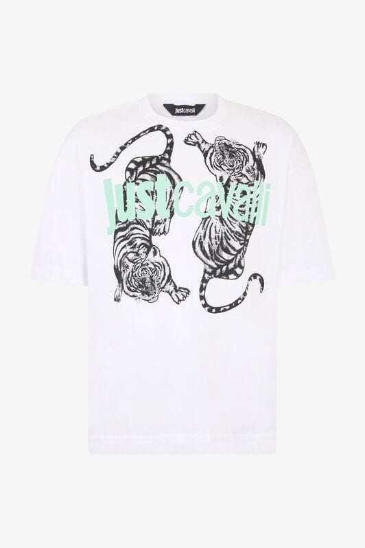 JC White T-Shirt With Tiger Graphic And Logo WHITE WFT059-WF089