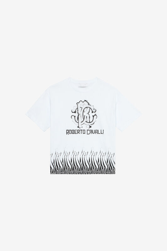 JU T-Shirt Stampa Zebra Con Monogram RC E Logo Bianco UJT60A-JD001