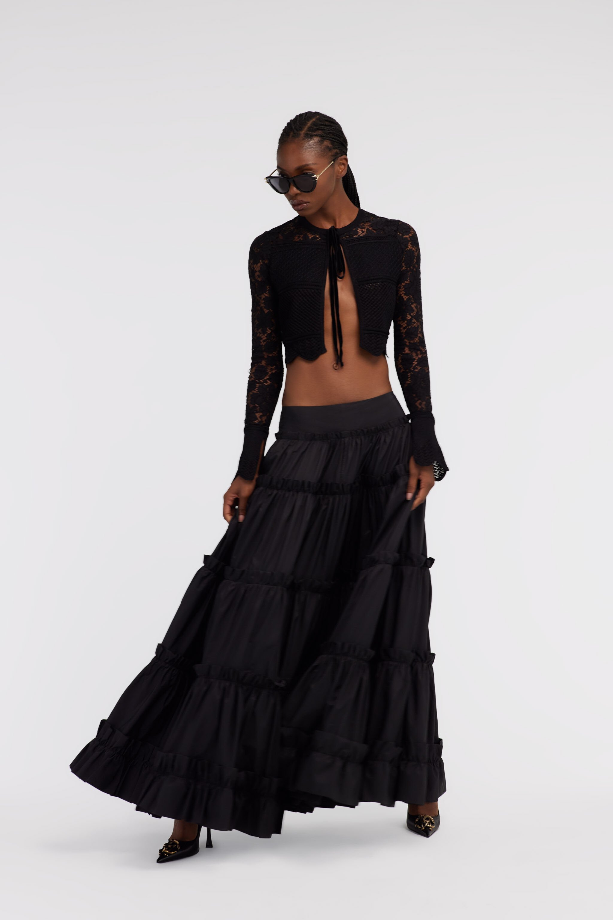 RC Long skirt with ruffles Black SKT303-SB001