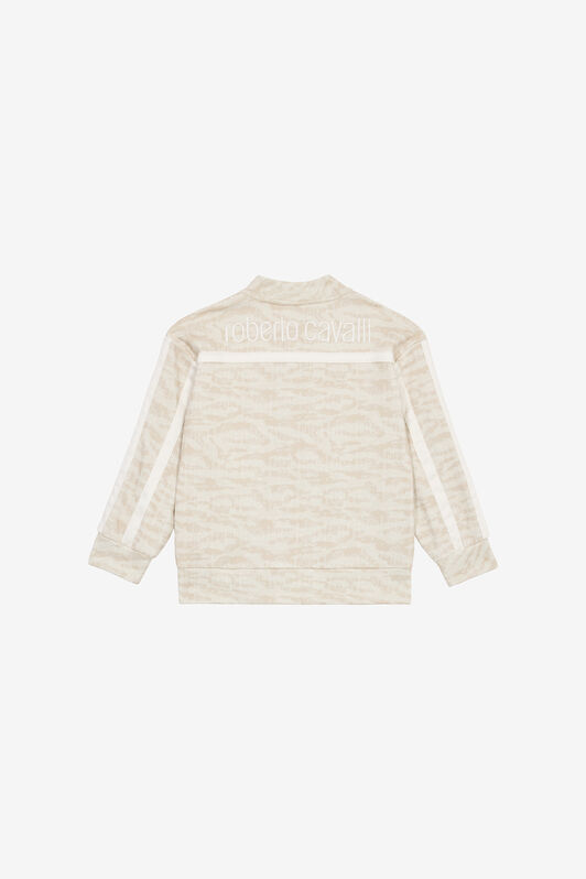 JU Zip-Up Sweatshirt With Tiger Skin Print Ivory UJT68E-5OO44
