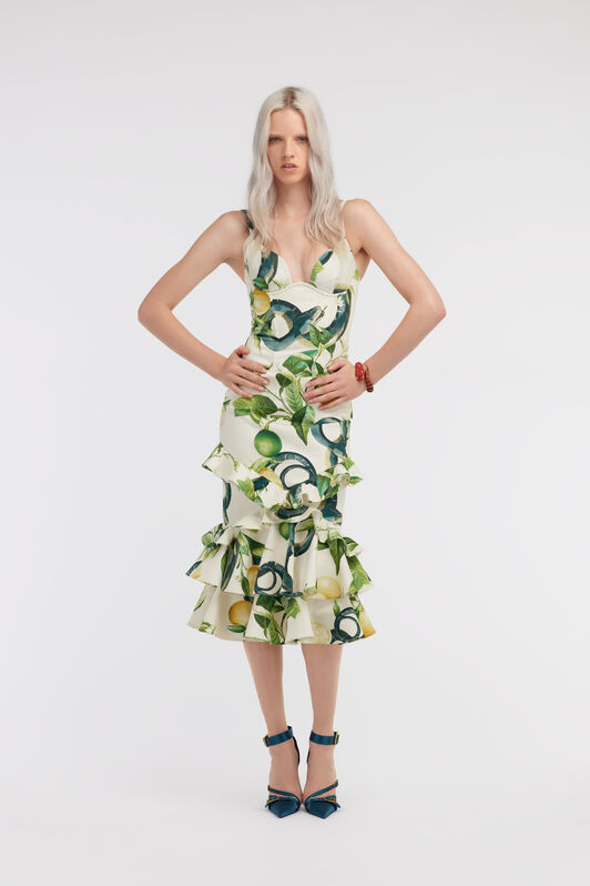 RC Lemon print midi dress Elfenbein SKT112-DAI89