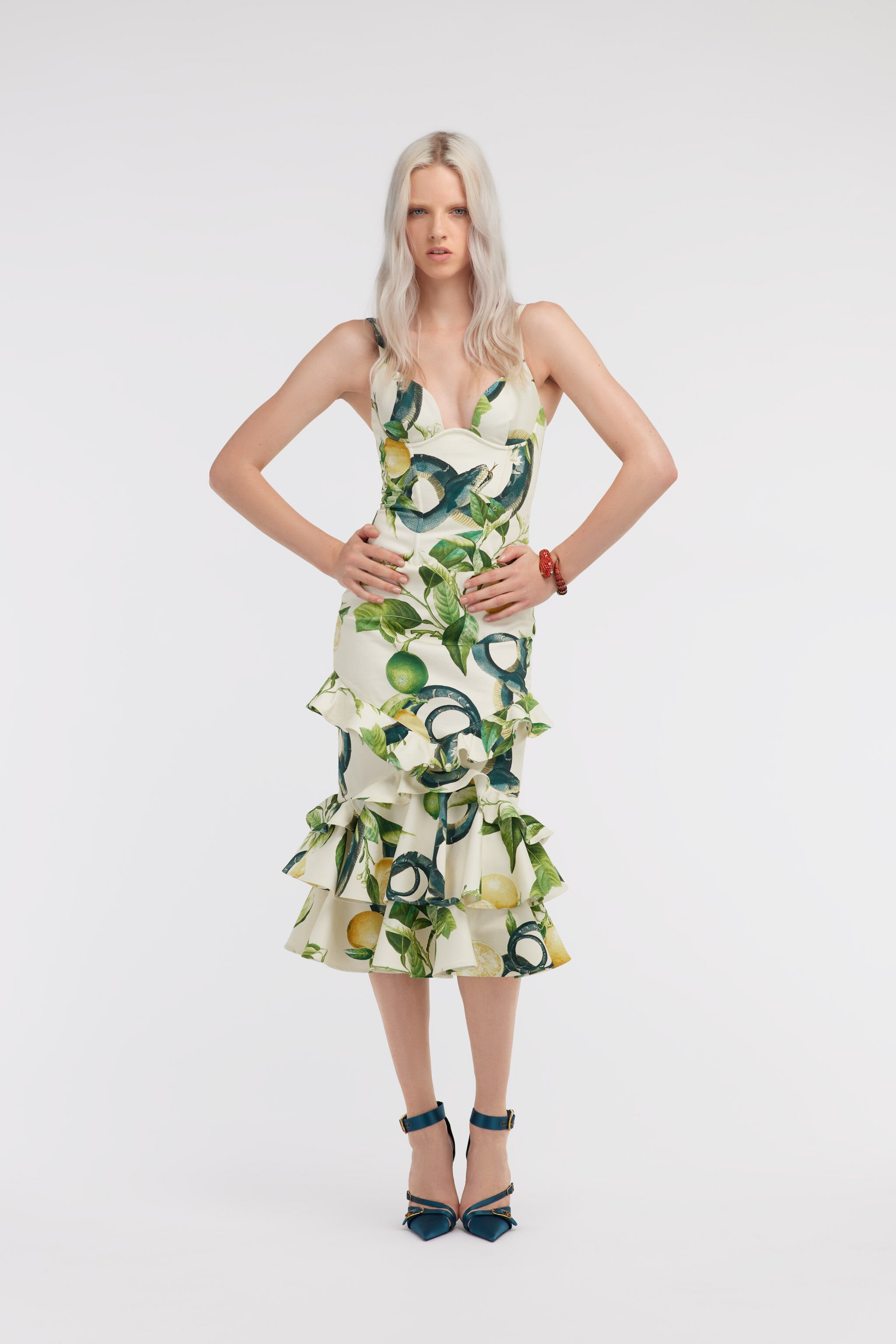 RC Lemon print midi dress Elfenbein SKT112-DAI89