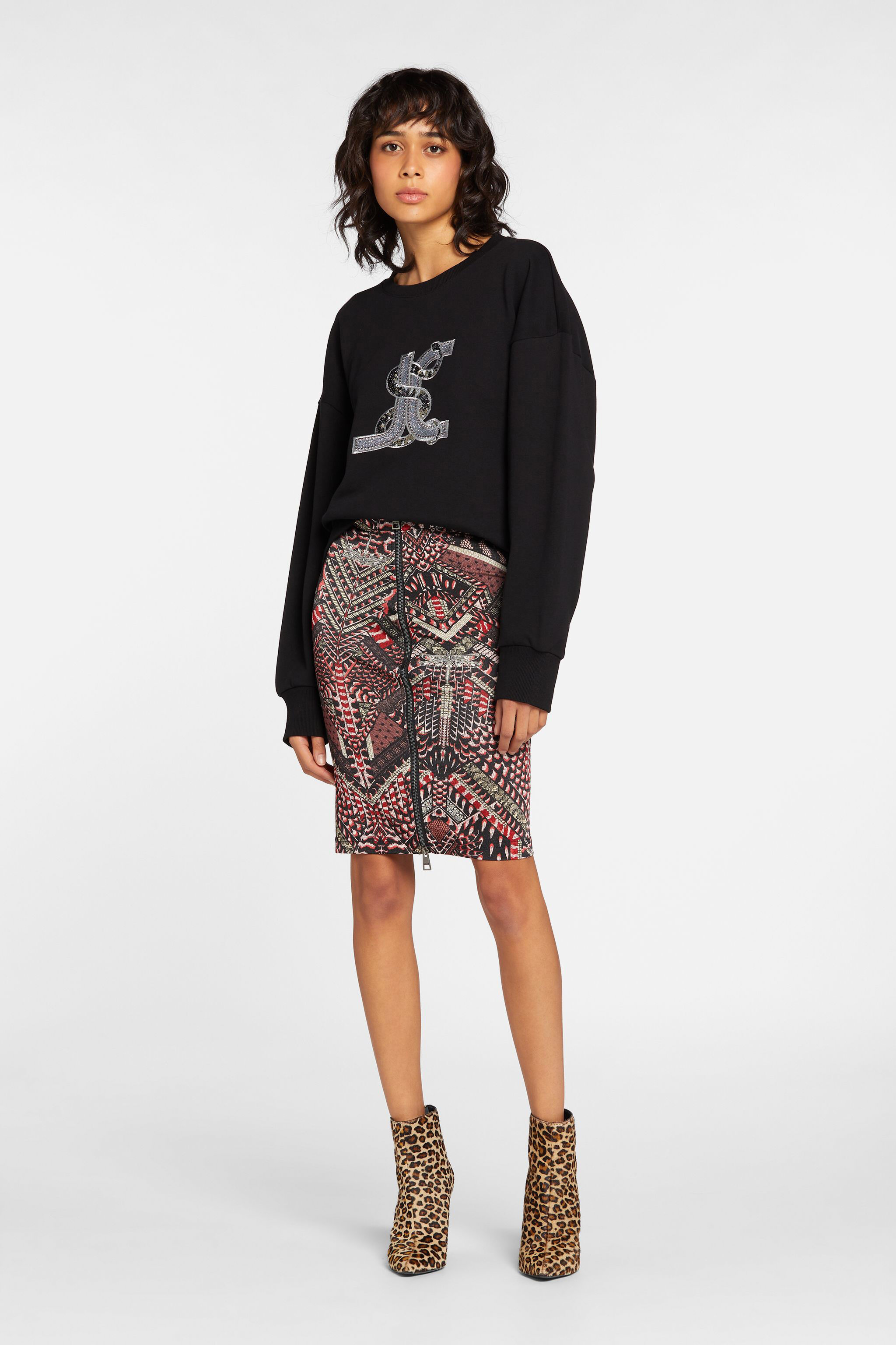 JC Just Cavalli Abstract-Jacquard Pencil Skirt 240S-240S FQLSEJ-ISD8Y