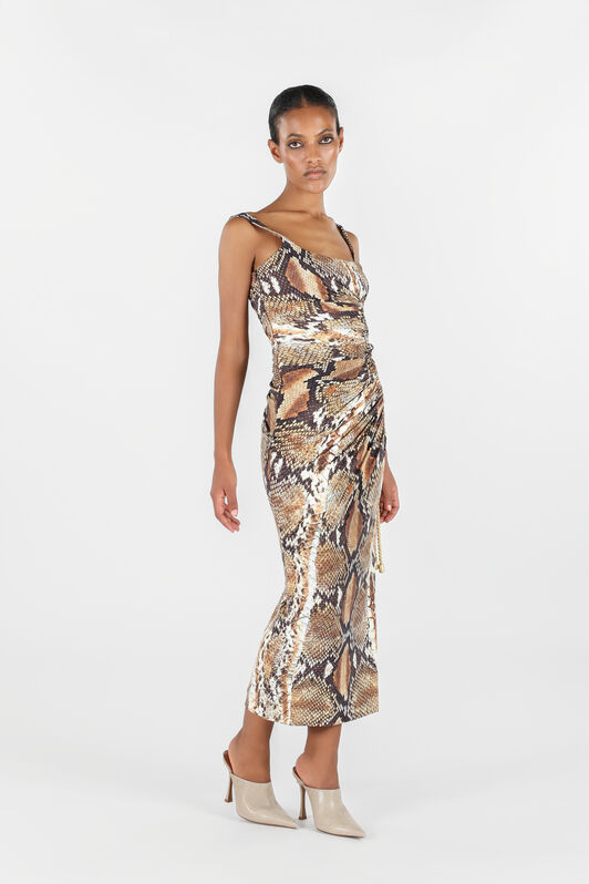 RC Python print midi dress Brown UWT137-LNN93