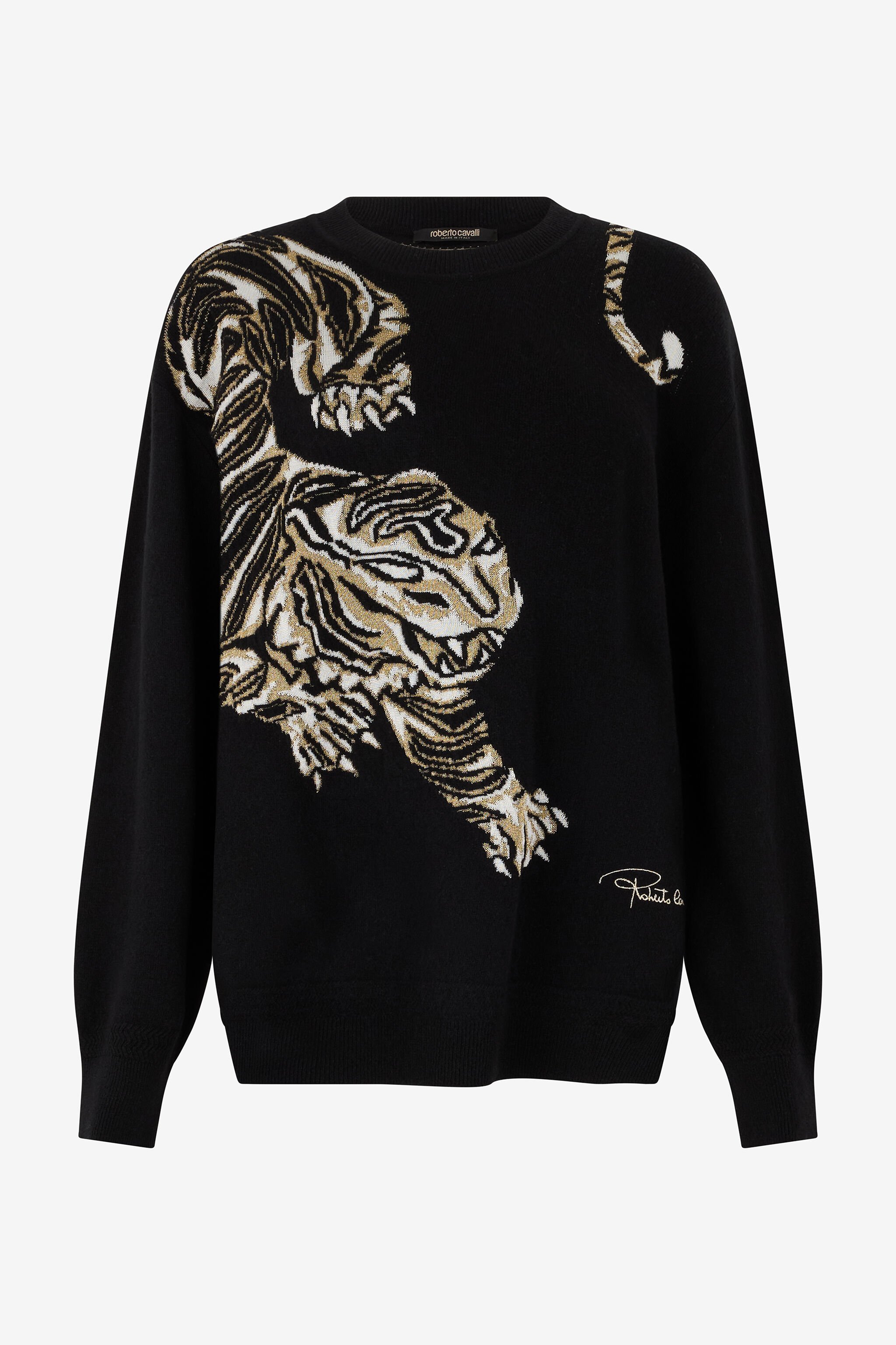 RC Oversized Wool Sweater with Tiger Motif BLACK WKM603-MQ014