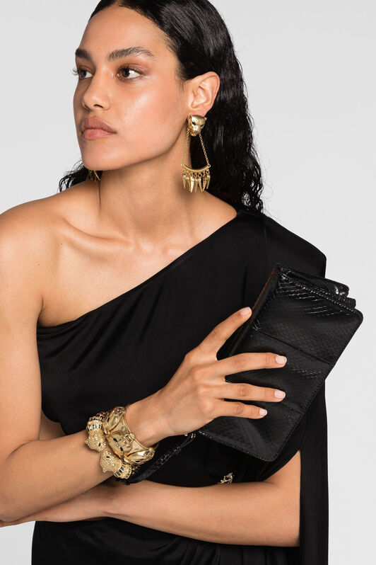 RC Crystal-Embellished Panther Head Clutch Bag BLACK OQB023-PA001