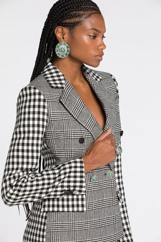 RC Houndstooth and Gingham Double-Breasted Blazer Black/White RKT404-GA007