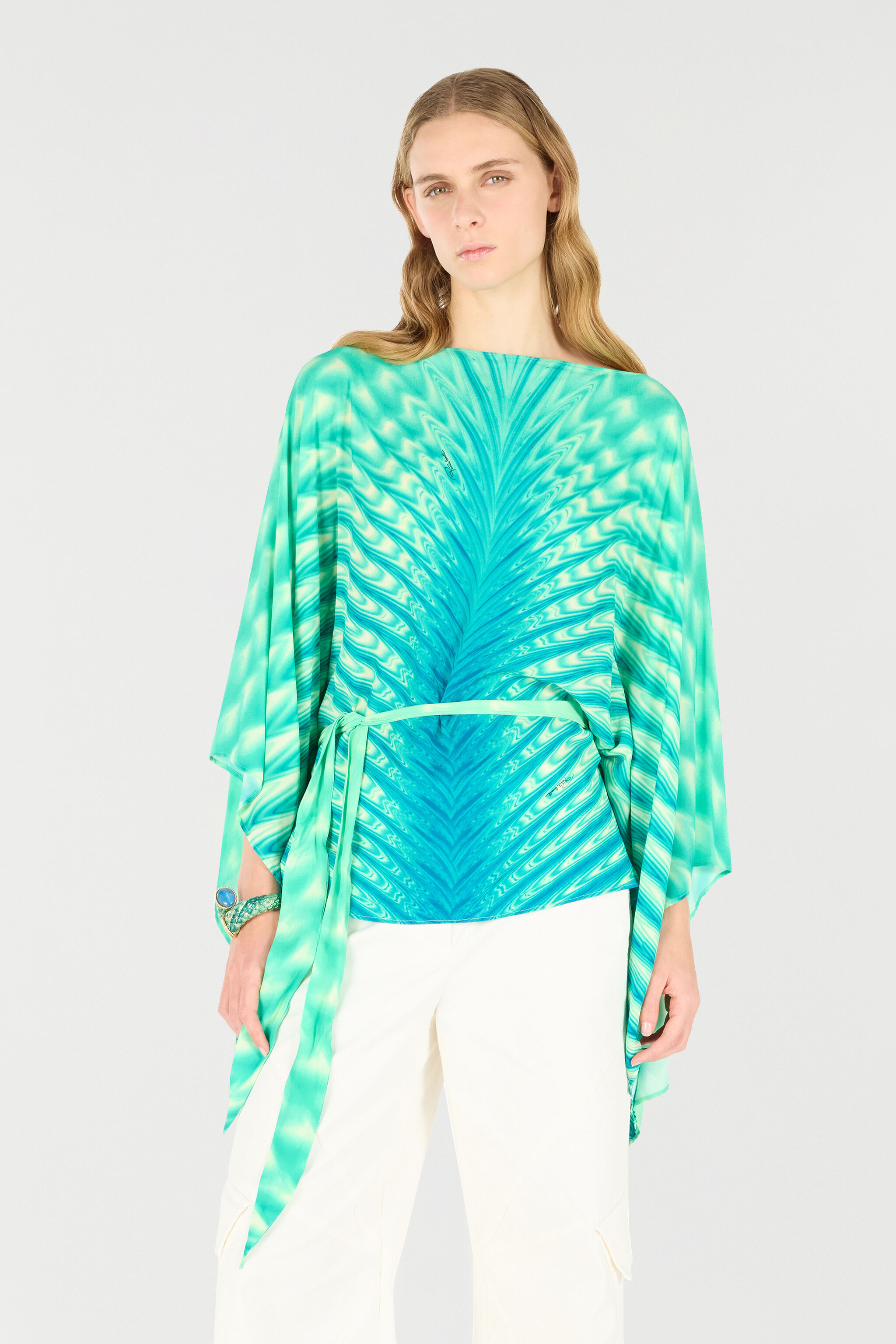 RC Kaftan mit Gürtel und Print Allover Hellgrün UKT725-KWN47