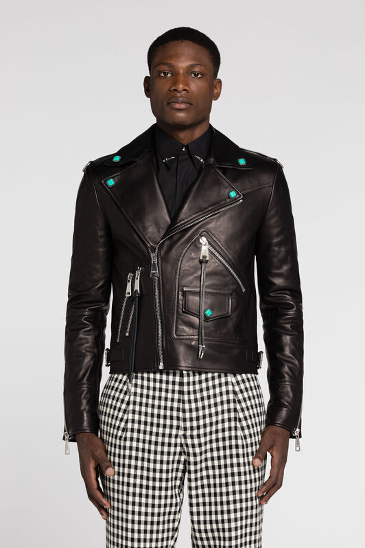 RC Embellished Leather Biker Jacket Black RRP803-PFF01