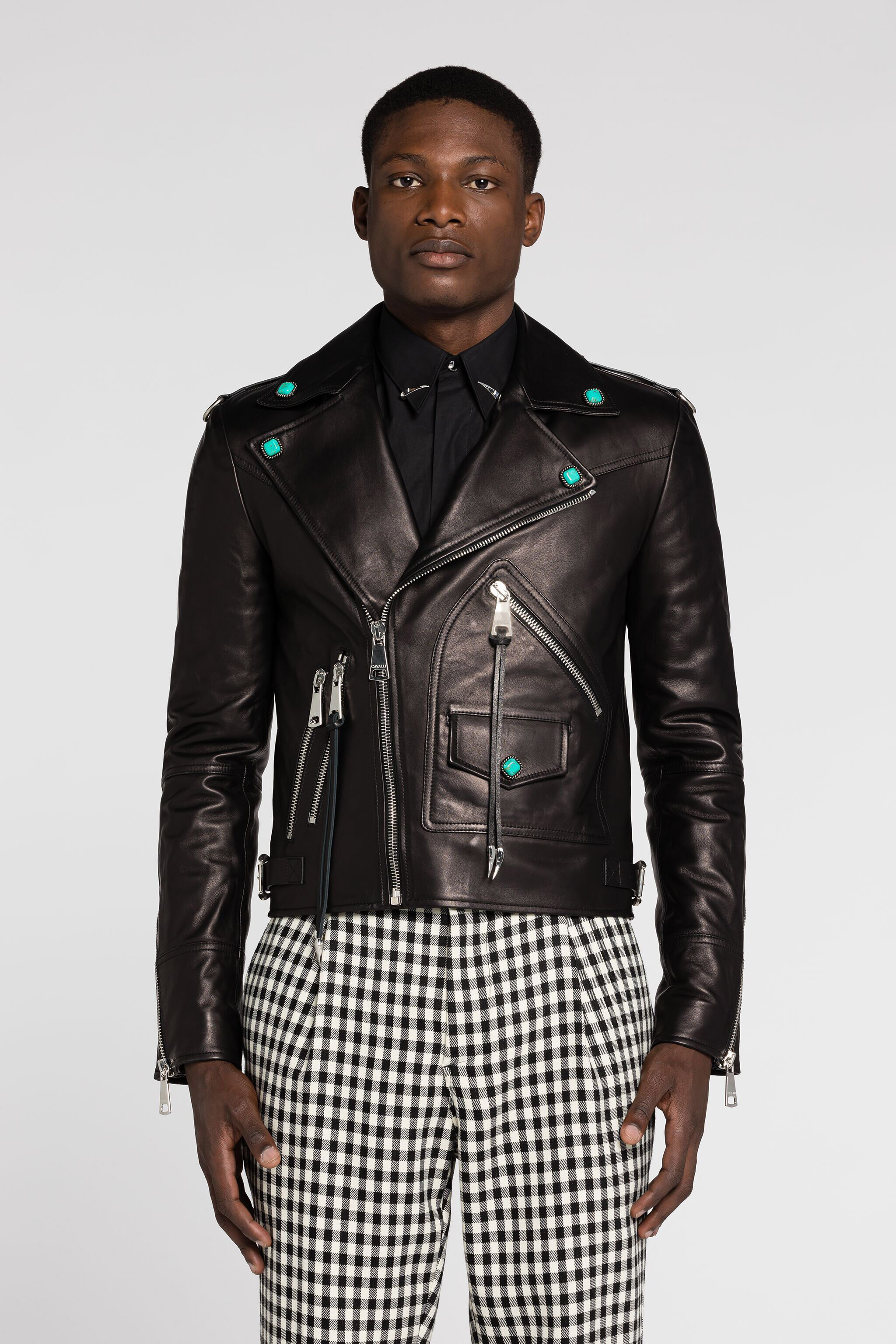 RC Embellished Leather Biker Jacket Black RRP803-PFF01