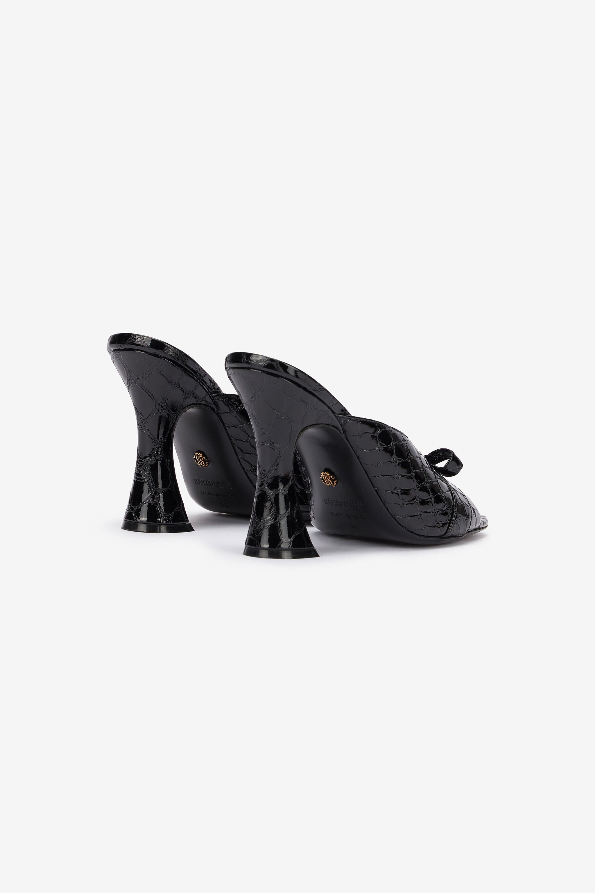 RC Mules Aus Leder Mit Monogramm Mirror Snake Schwarz UKS031-PZV97