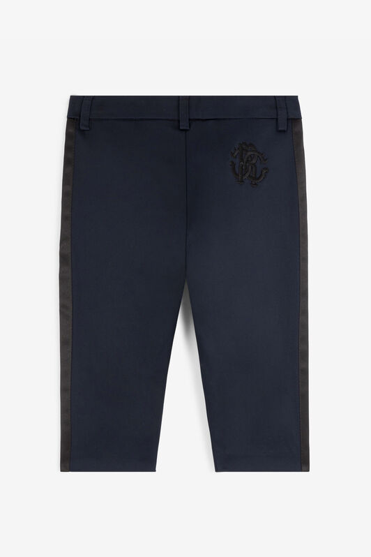 JU RC Monogram-Embroidered Cotton Trousers Dark blue RJT219-FN012